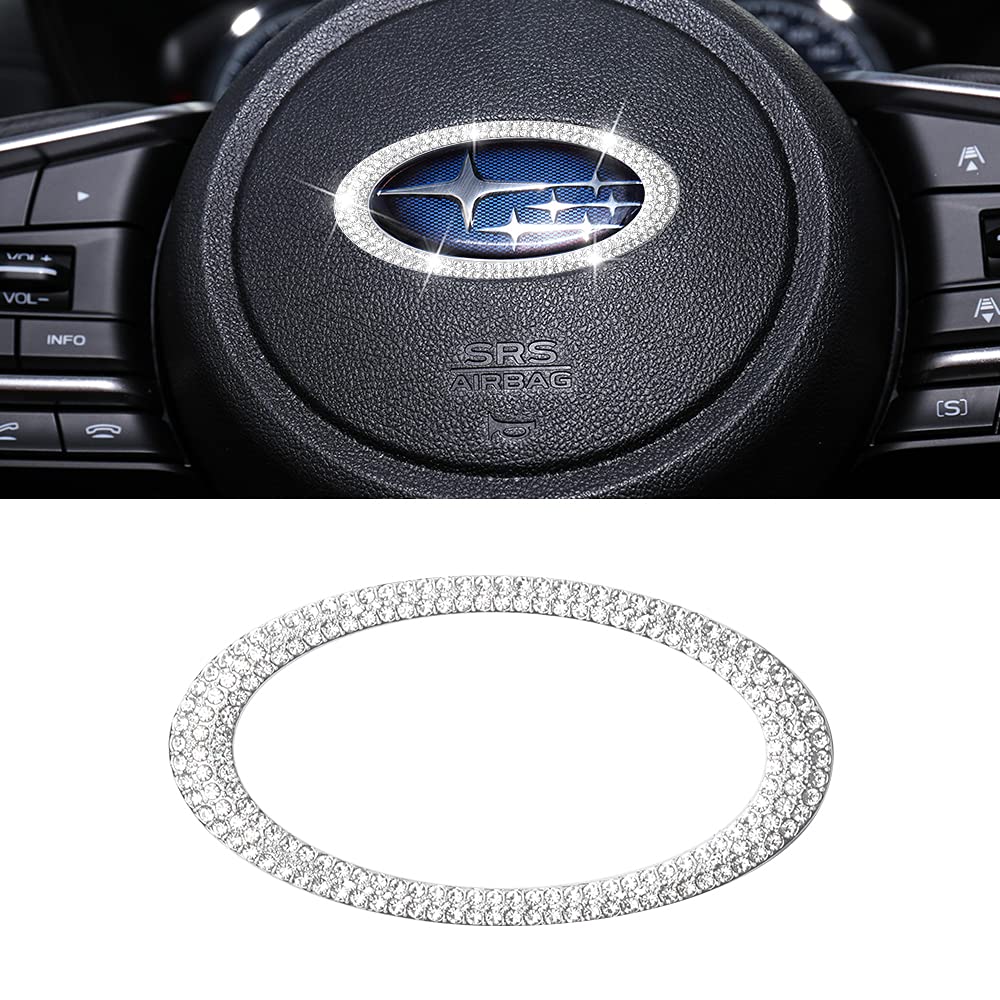 CARFIB Zinc Alloy Steering Wheel Emblem for Subaru Forester Crosstrek Outback Impreza WRX STI - Crystal Silver Interior Decoration Accessories | Perfect Gift for Men & Women | Enhance Your Car's Style
