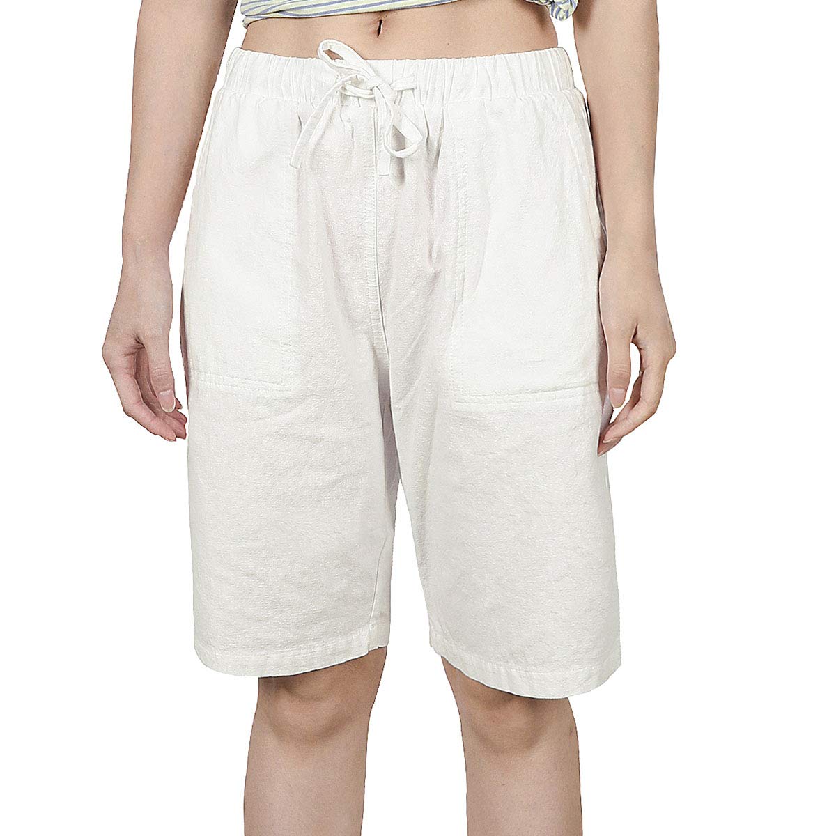 Lisskolo Women's Linen Bermuda Shorts - Elastic Waist Summer Cotton Shorts for Casual & Beach Wear