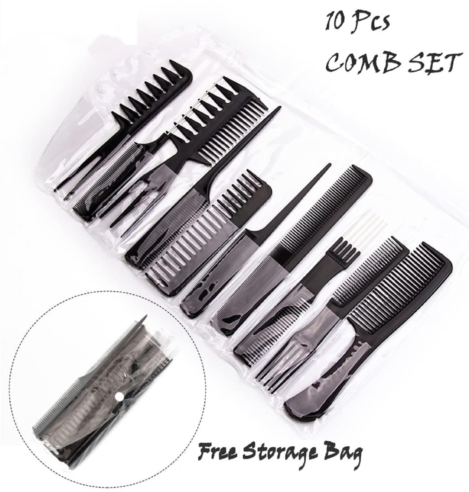 Professional 10-Piece Vinyl Hair Comb Set for Styling & Cutting - Barber & Salon Styling Tools Kit (Black) - Perfect for Hairdressers, Home Use & Salon Styling