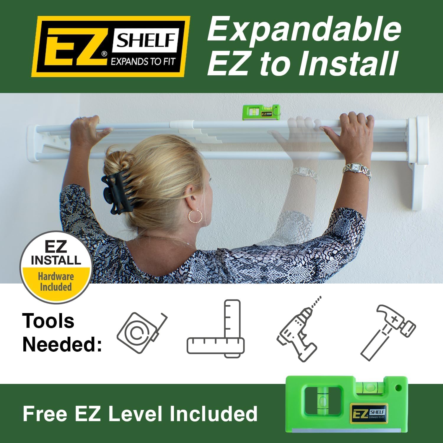 EZ Shelf Expandable Closet Organizer - Adjustable from 19.5” to 29” - White Floating Wall Mount Shelves - No Hanging Rod Needed - Easy Installation Wire Shelf Alternative (EZS-SW27-1-2) - Perfect for Bedroom Closet, Pantry Storage & Small Space Organization