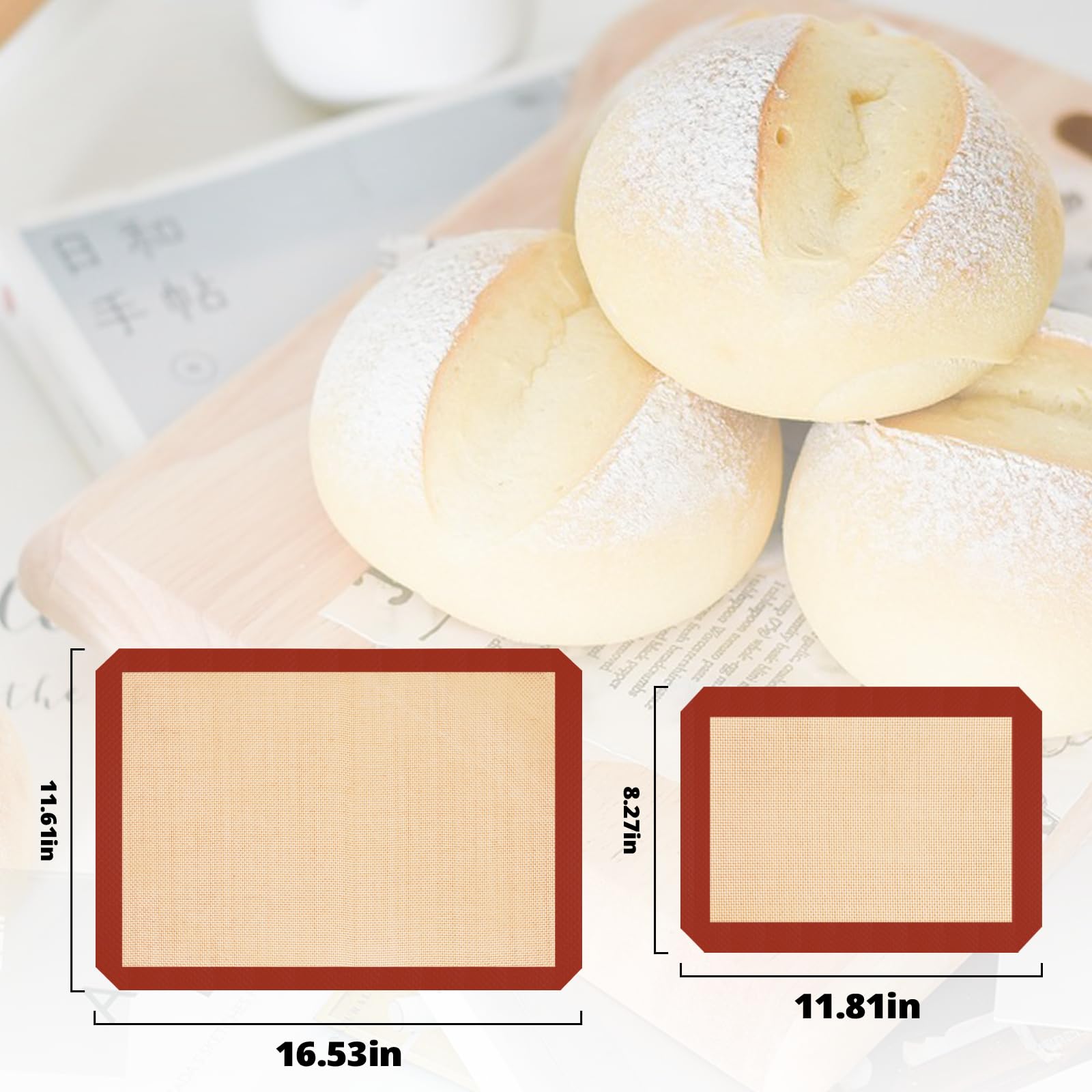 Non-Stick Silicone Baking Mats 3-Pack - Reusable Cookie Sheet for Oven, Macarons & Bread - Easy Clean & Durable Baking Accessories for Home Bakers & Professional Kitchens