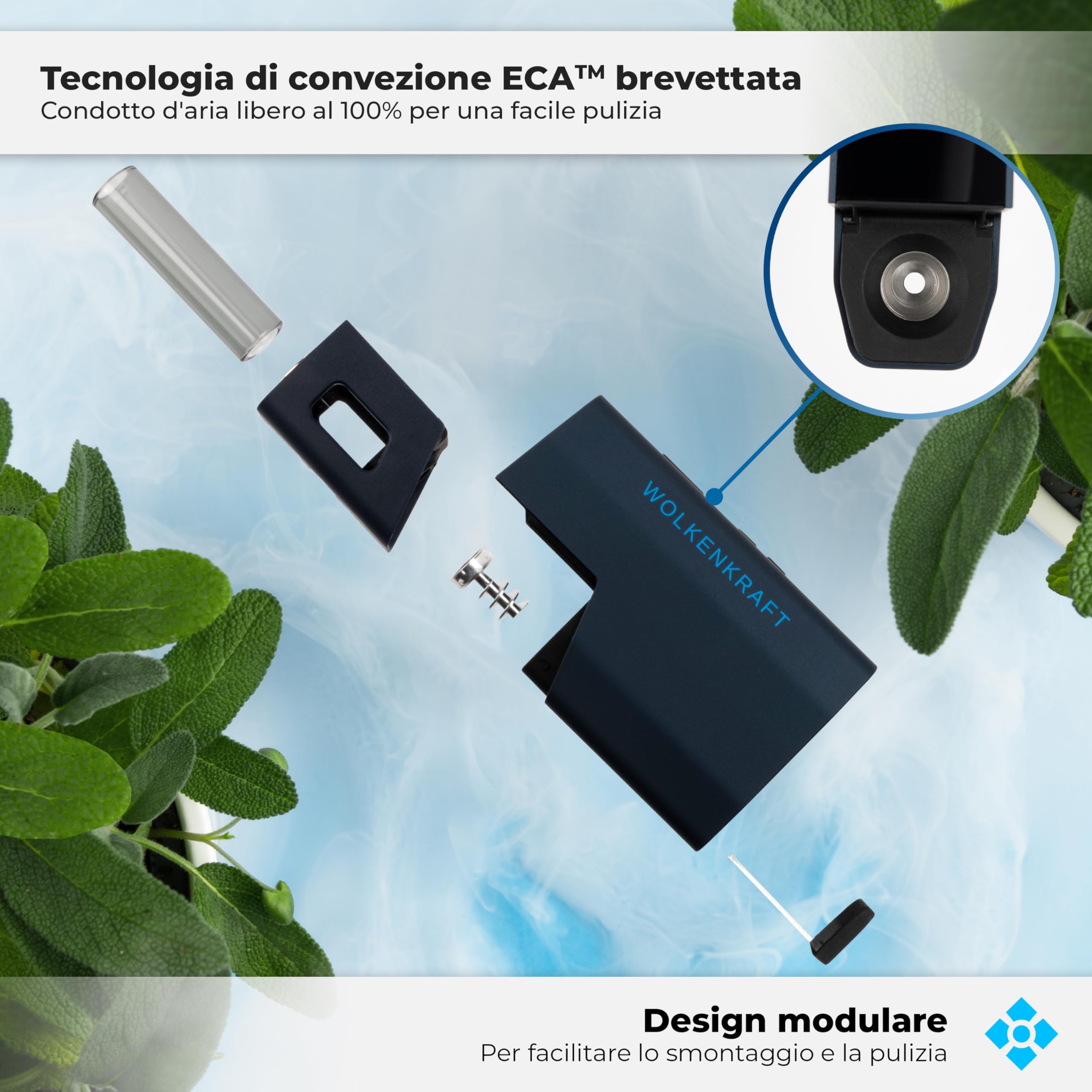 Premium WOLKENKRAFT ÄRiS ULTRA Vaporizer - USB-C | Titanium Chamber | Adjustable Temperature 100-220°C | Customizable Session Timer | ECA Convection Technology *Midnight Blue* - Perfect for Dry Herb Aromatherapy & Relaxation Sessions at Home or On-the-Go