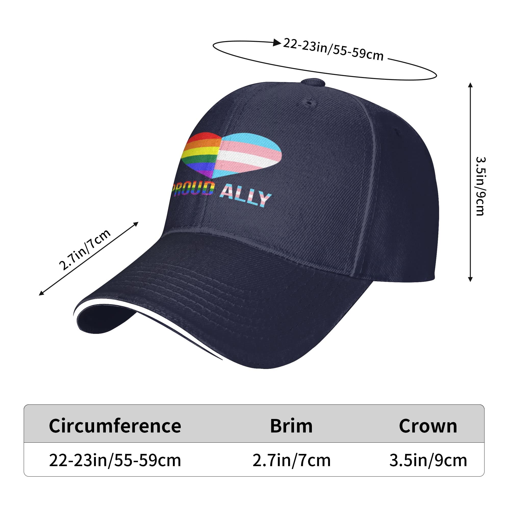 Proud Ally LGBT Transgender Flag Heart Baseball Cap - Gay Lesbian Pride Unisex Adjustable Hat in Navy Blue | Perfect for Pride Parades, LGBTQ+ Events & Everyday Wear