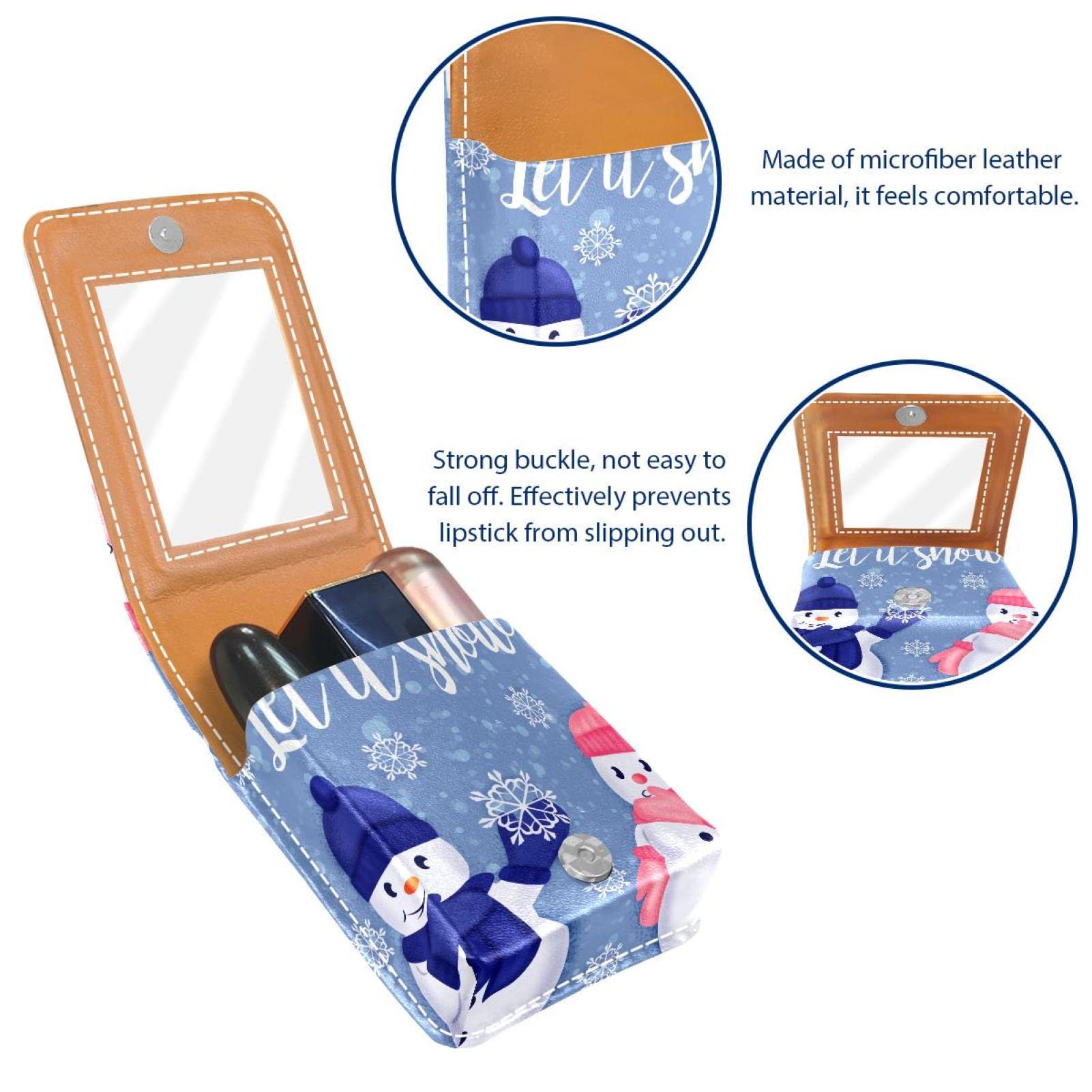 Personalized Lipstick Case - Portable Makeup Bag & Cosmetic Pouch Organizer - Cute Snowmen Christmas Design - Perfect for Travel, Gifts & Daily Makeup Storage