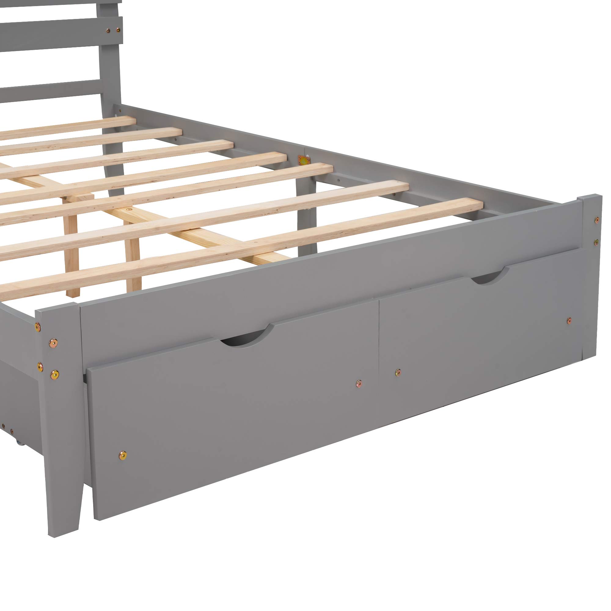 Modern Wood Platform Bed Frame with Under-Bed Storage Drawers - Full Size, Gray - Space-Saving Bedroom Furniture for Small Rooms & Guest Rooms