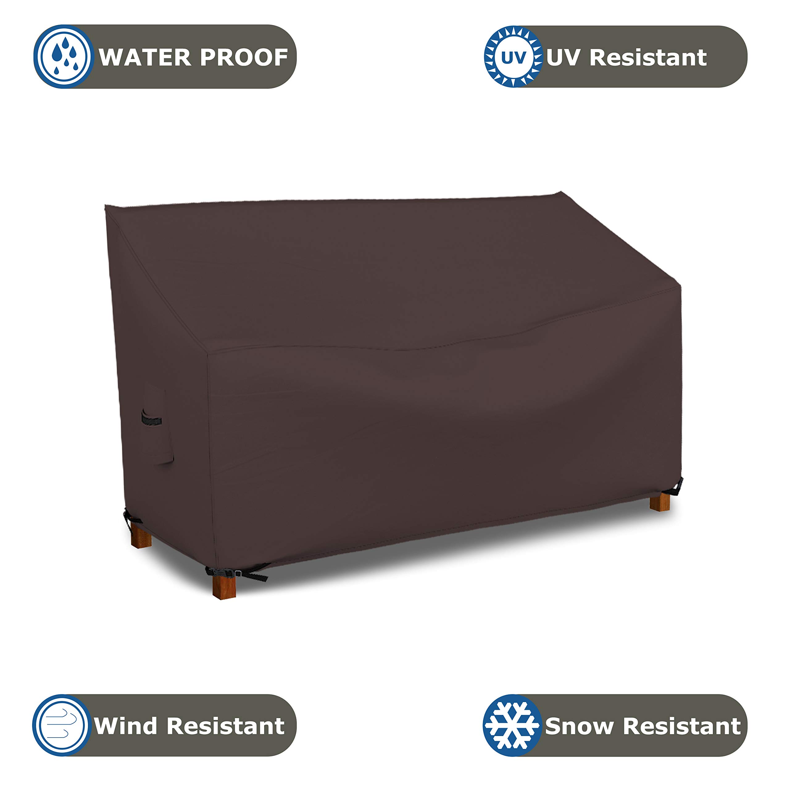 Waterproof Patio Bench Cover with Air Vents & Drawstring - 100% UV-Resistant 18 Oz 1000D PVC Coated Outdoor Furniture Protection (60
