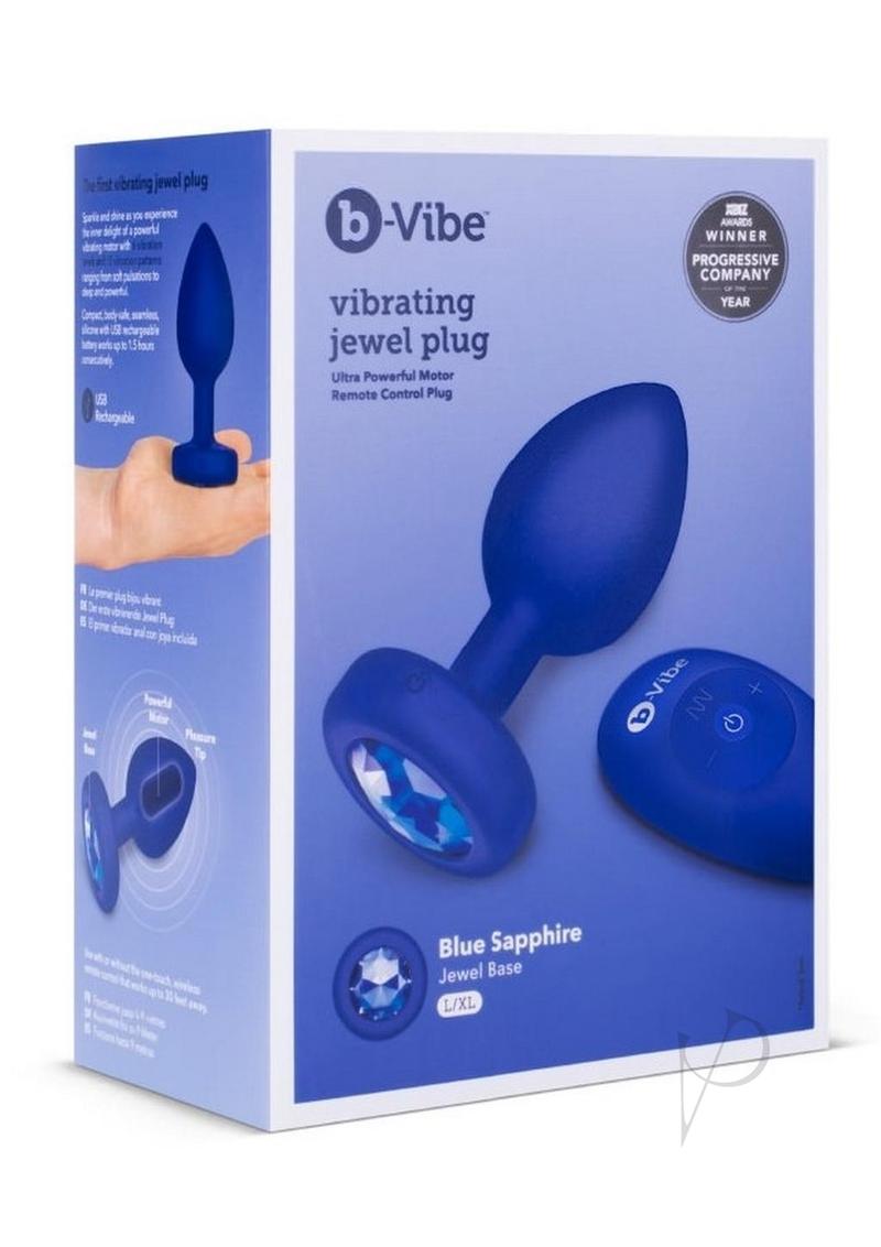 B Vibe Rechargeable Vibrating Jewel Butt Plug with Remote Control - Large/XLarge Navy Blue Silicone Anal Toy for Couples & Solo Play - Perfect for Sensual Massage & Intimate Exploration