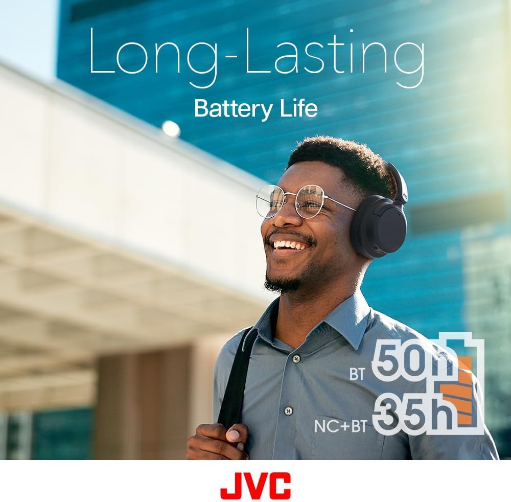 JVC HAS95N Hybrid Active Noise Cancelling Wireless Headphones - Bluetooth 5.3 Over-Ear Headset with 50HR Battery, Dual Mic & Voice Assistant | Perfect for Travel, Office & Commuting | Detachable Cable & Comfortable Long-Wear Design