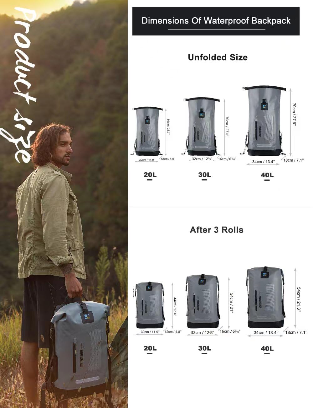 Waterproof Backpack Dry Bag 20L/30L/40L - Floating Waterproof Backpack for Men & Women - Kayak, Hiking, Camping, Beach & Water Sports Dry Sack