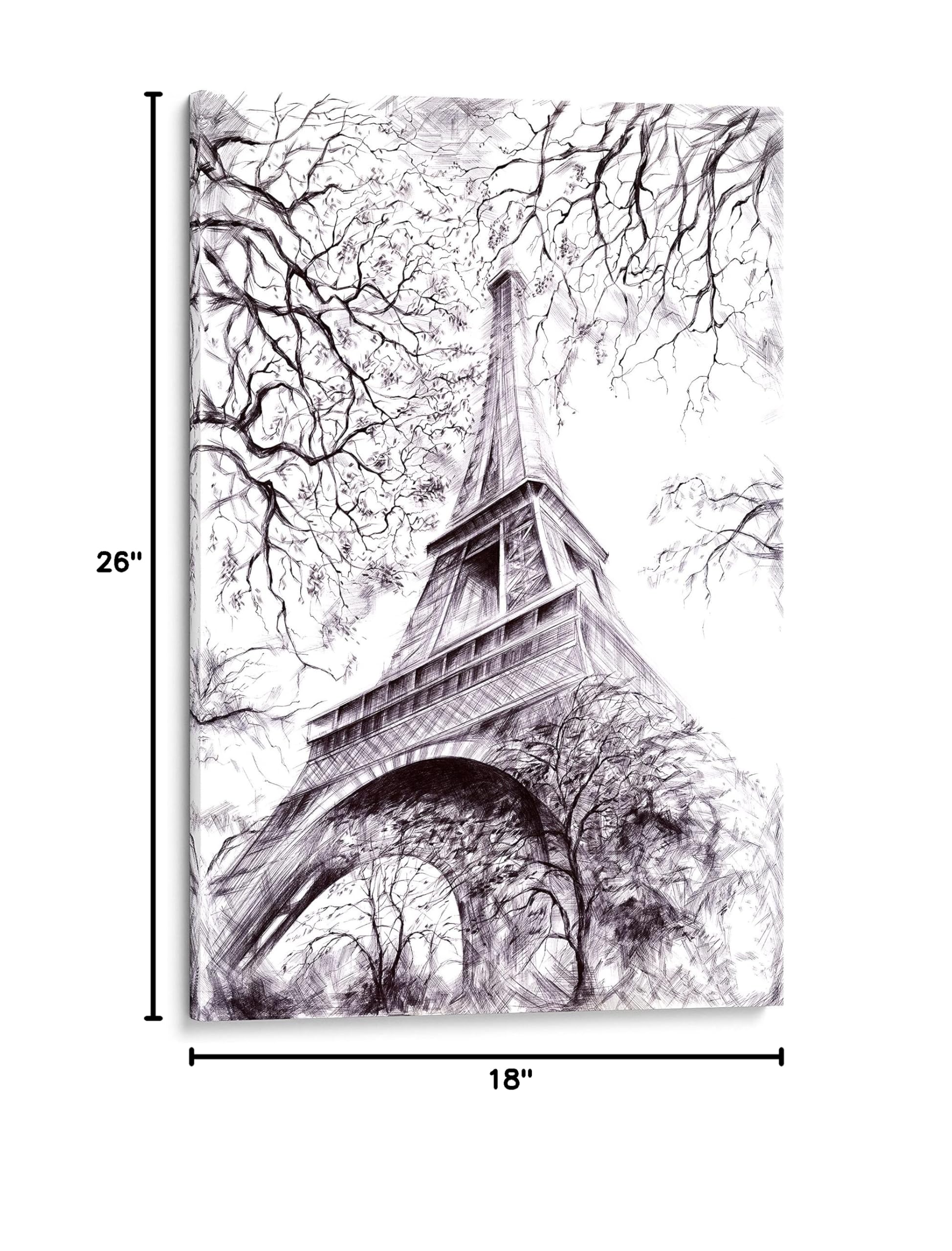 INTALENCE ART Eiffel Tower Canvas Wall Art - 18x26 Inch Black & White Paris Painting, Premium Framed Print for Modern Home & Office Decor - Perfect for Living Room, Bedroom, Bathroom - Ready to Hang