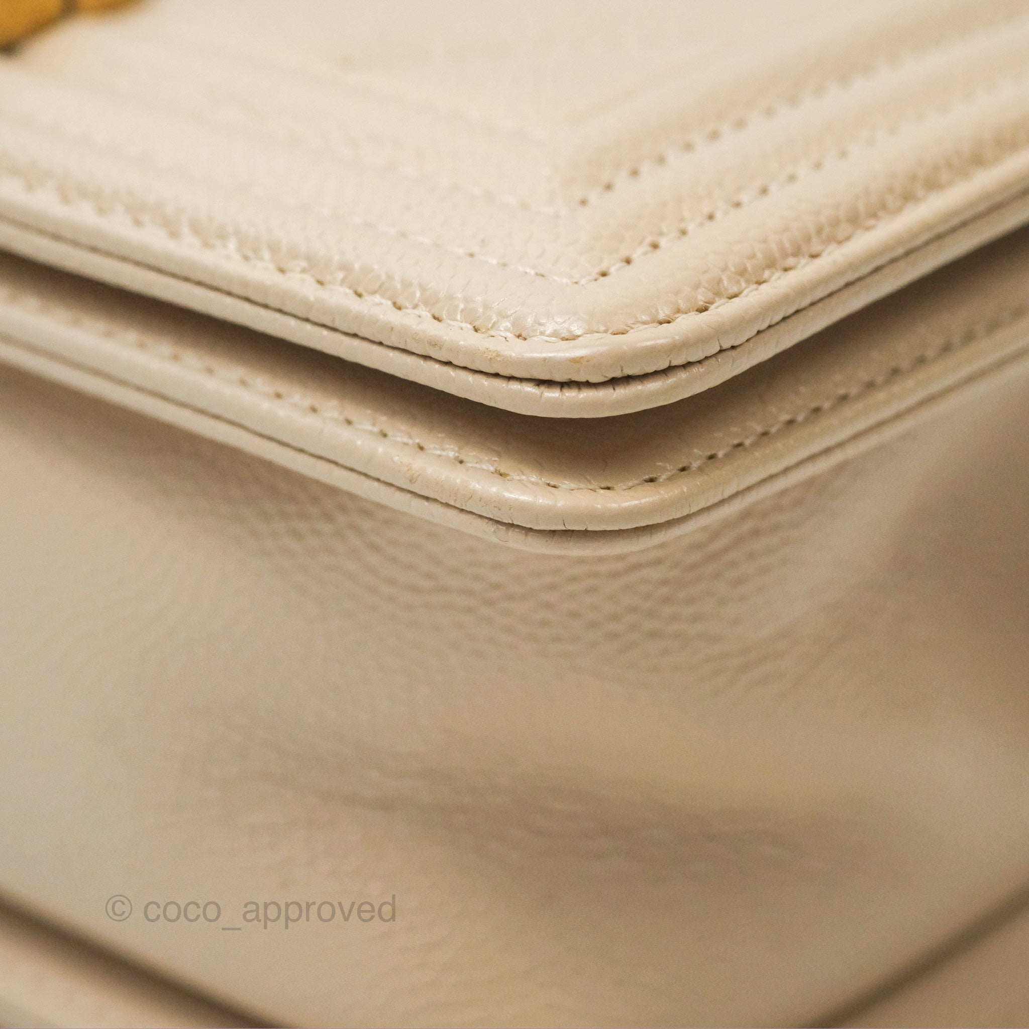 Chanel Chevron Small Boy Bag in Cream Ivory Caviar Leather with Aged Gold Hardware - Perfect for Luxury Fashion & Everyday Elegance