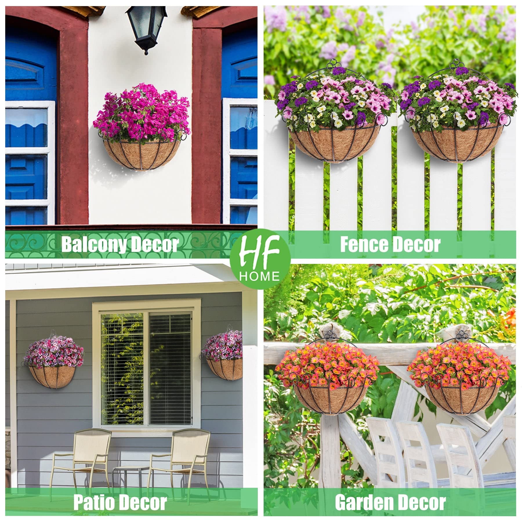 HFHOME 4 Pack 16 Inch Half Round Coco Liner - Natural Coconut Fiber Replacement Liners for Wall Hanging Baskets & Planters | Perfect for Indoor/Outdoor Vertical Gardens, Balcony Decor & Home Greenery