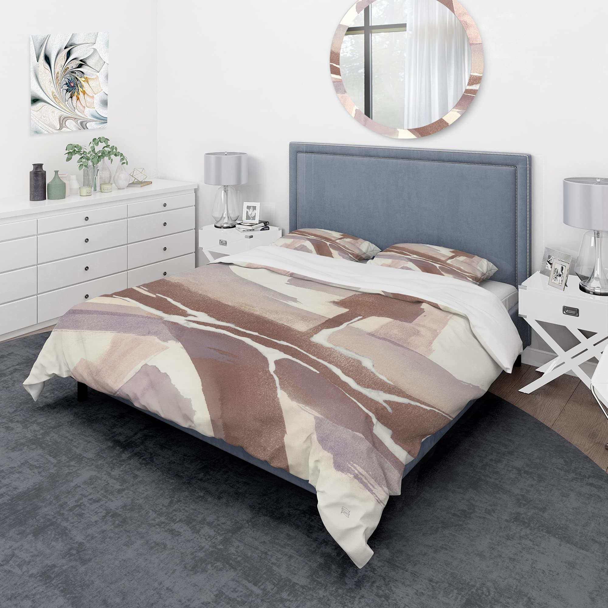 DesignQ White & Placid I Blush Traditional Duvet Cover Set - Beige Twin Size 3-Piece Abstract Bedding | All Season Comfort for Cozy Bedrooms & Guest Rooms