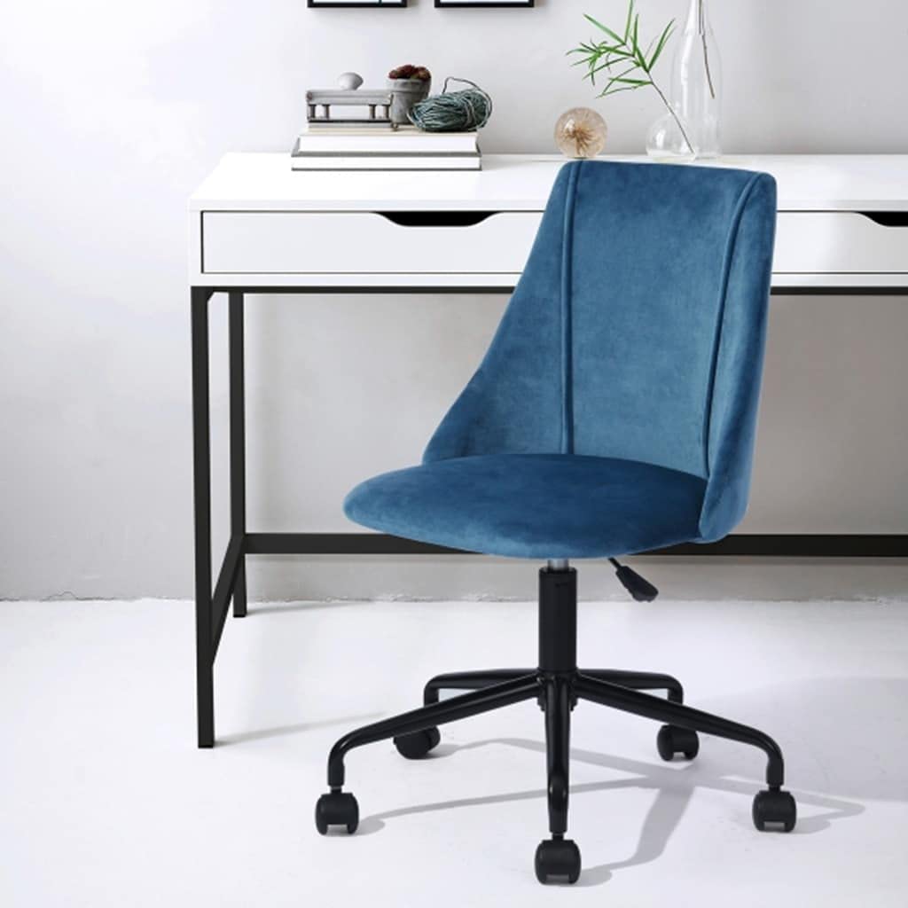 Ergonomic Upholstered Task Chair - Adjustable Height Home Office Chair in Blue Modern Fabric for Comfortable Workspaces & Study Areas