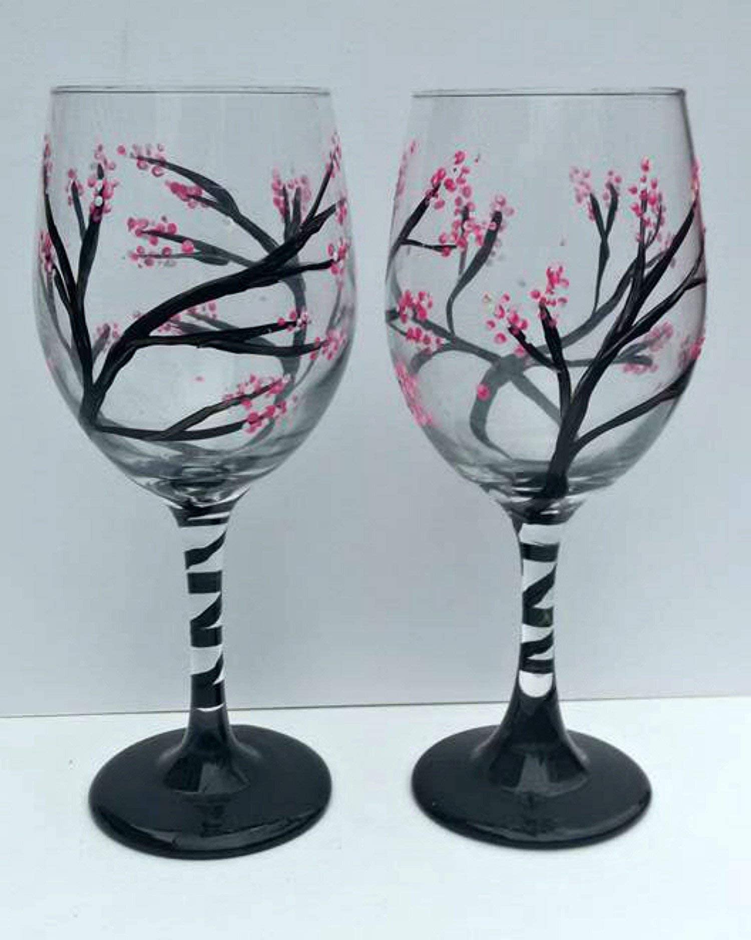 2 Pack Pink Cherry Blossom Wine Glasses - Elegant Stemmed Glassware for White Wine, Champagne & Cocktails - Perfect for Romantic Dinners, Bridal Showers & Spring Parties