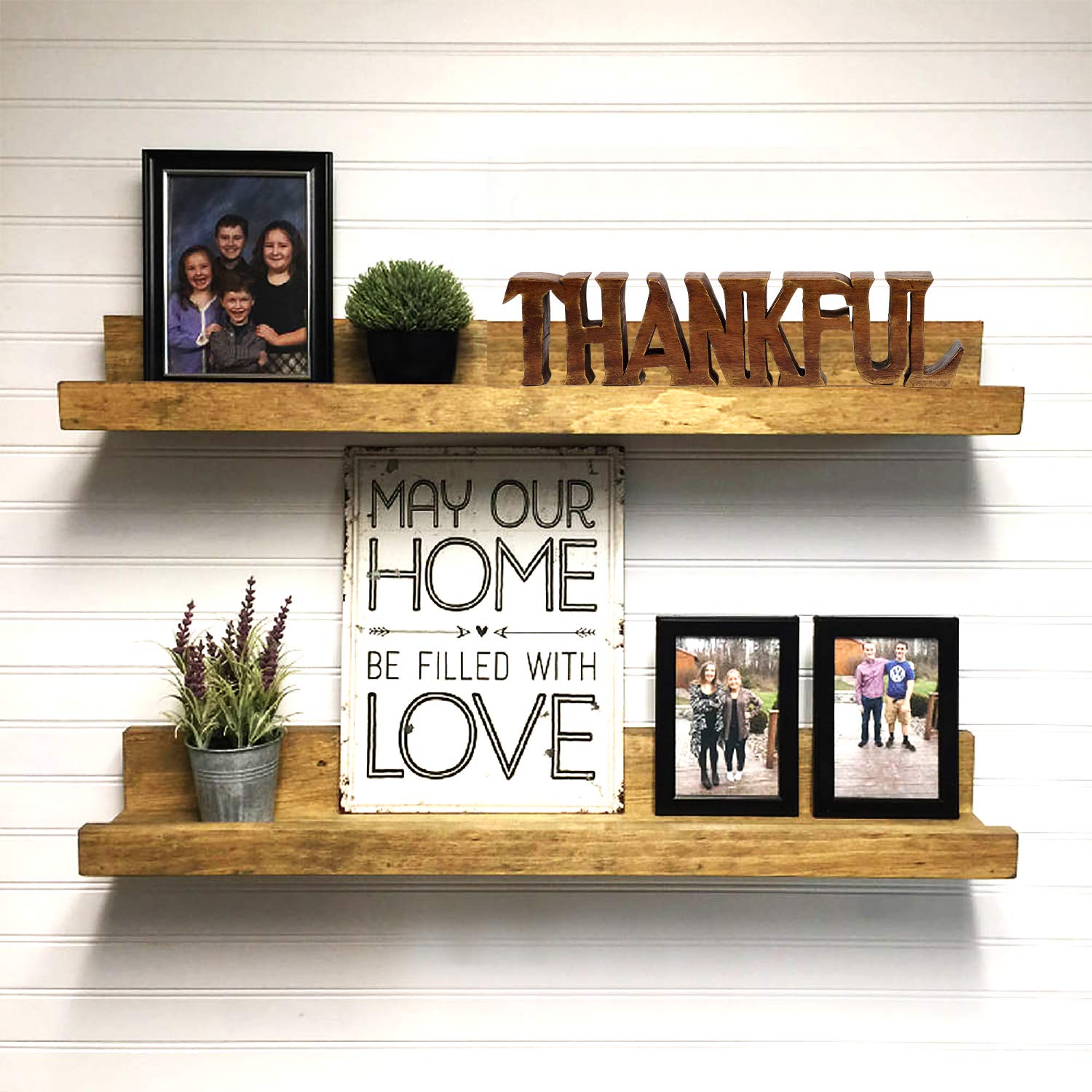 Decozen Wooden Thankful Sculpture - Thoughtful Mother's Day & Birthday Gift for Mom - Home & Office Decor for Living Room, Shelf, Fireplace, Farmhouse, Tabletop, Boho & Mantle - Perfect for Mother's Day Decorations & Rustic Home Accents