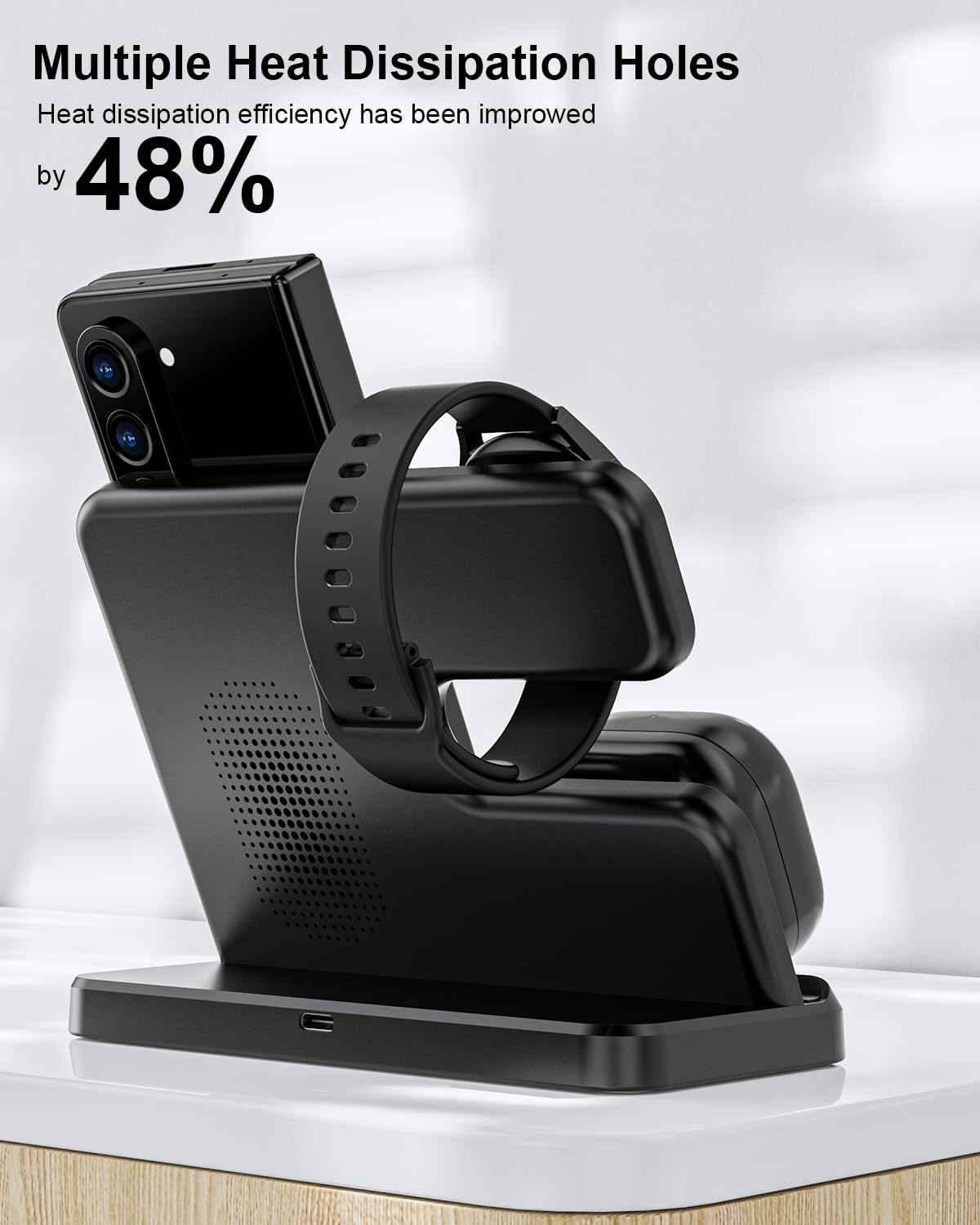 18W Fast Wireless Charger for Samsung Galaxy S25/S24/S23/Z Fold 6/Flip 6/Buds & Watch 7/6/5/4/3 | 3-in-1 Charging Station | Perfect for Office Desk, Home Nightstand, Bedside Table & Travel Use