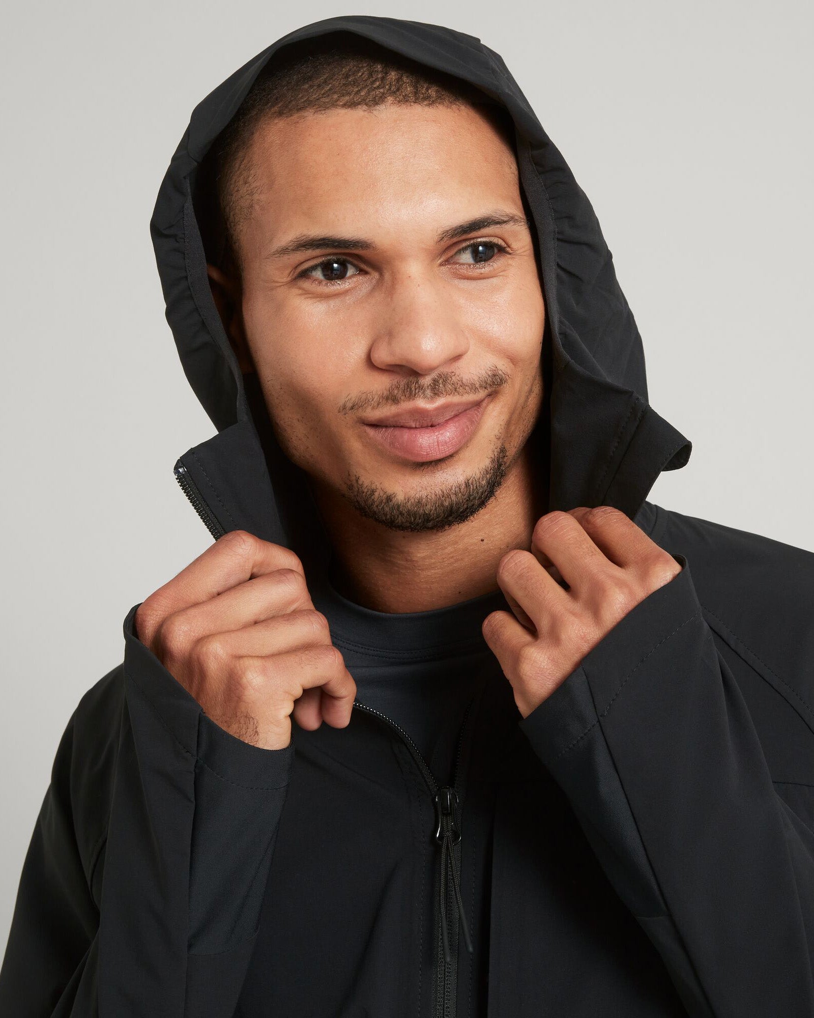 ULT Hike Men's Waterproof Hooded Jacket - Lightweight Windbreaker for Outdoor Hiking & Camping - Black