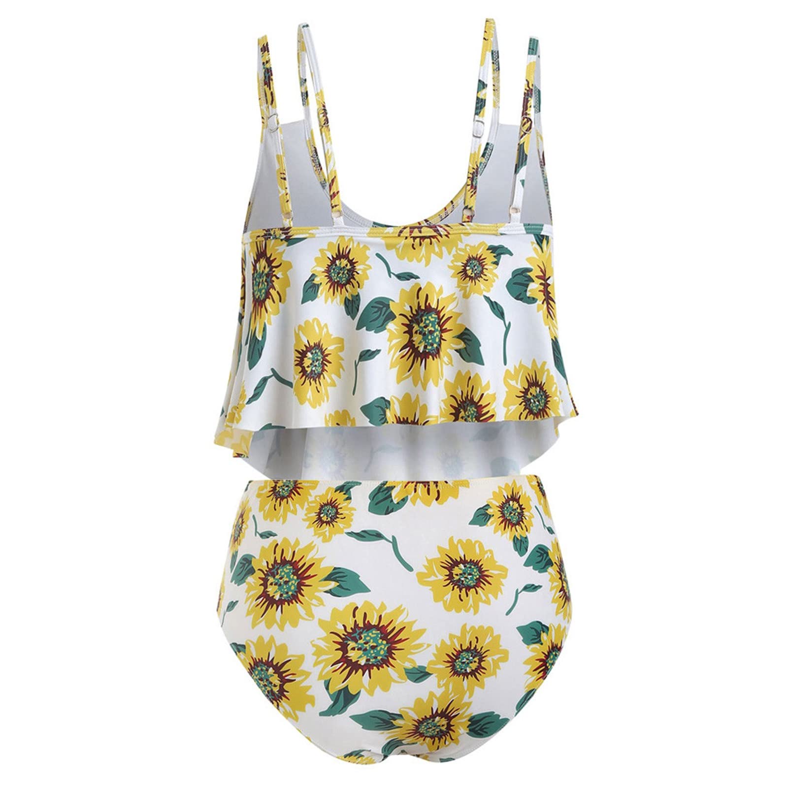 Women's High Waist Bikini Set with Chest Pad - Sunflower Print Swimwear for Beach & Pool