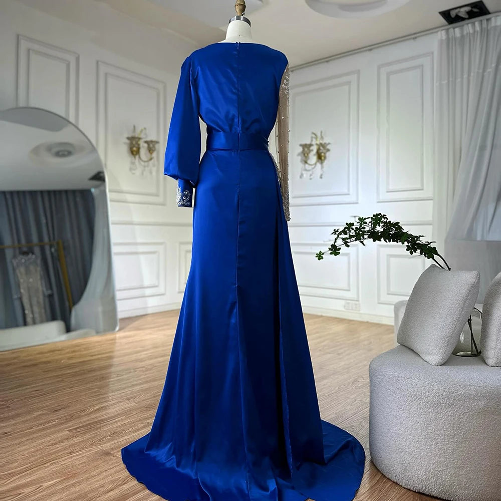 Elegant Green Mermaid Satin Evening Gown with Beaded Details - Luxury Muslim Women's Party Dress for Special Occasions - Perfect for Weddings, Galas, and Formal Events