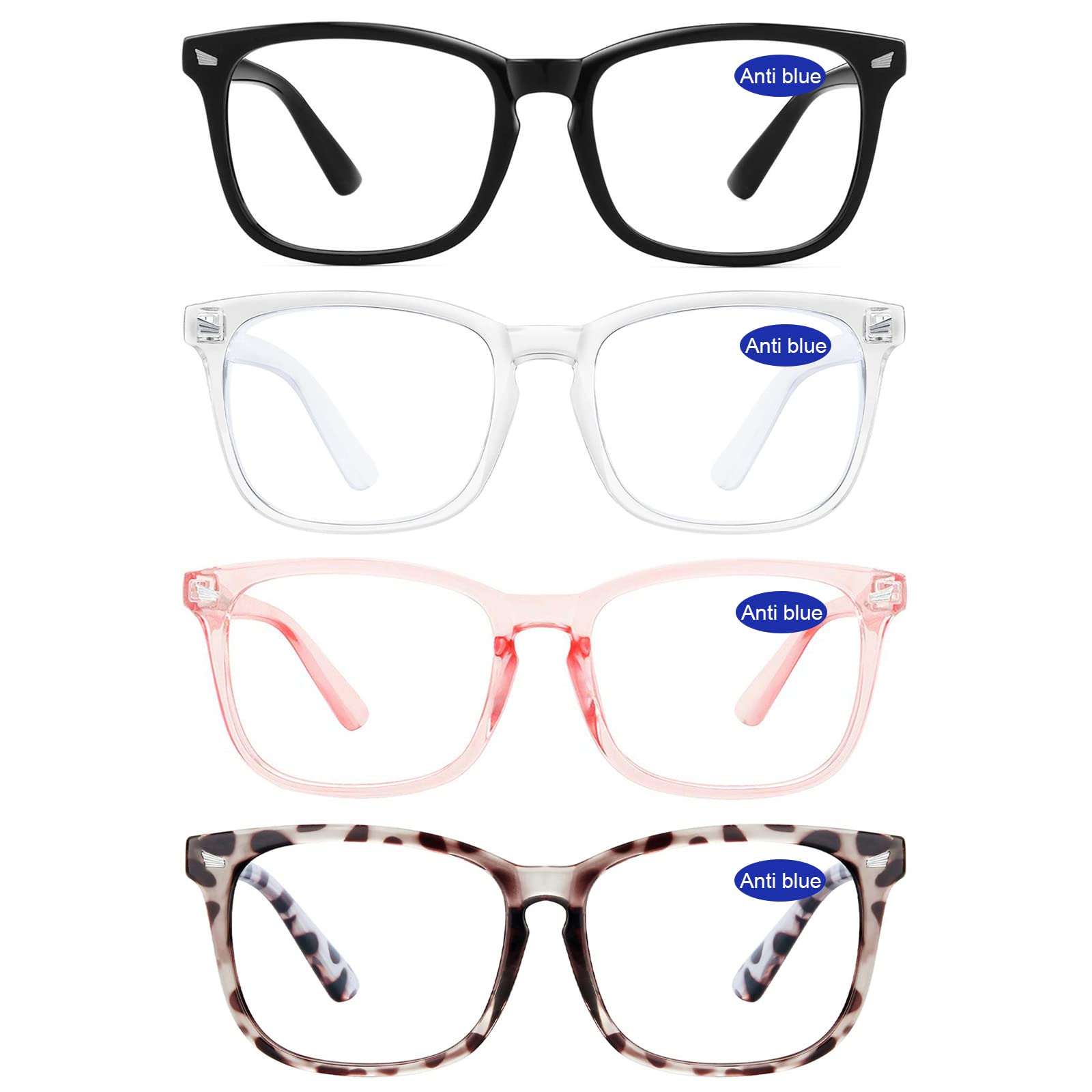 Blue Light Blocking Reading Glasses for Women - 4 Pack Multicolor Readers (1.0 to 6.0 Strength) - Stylish & Comfortable for Computer Work, Reading & Screen Time
