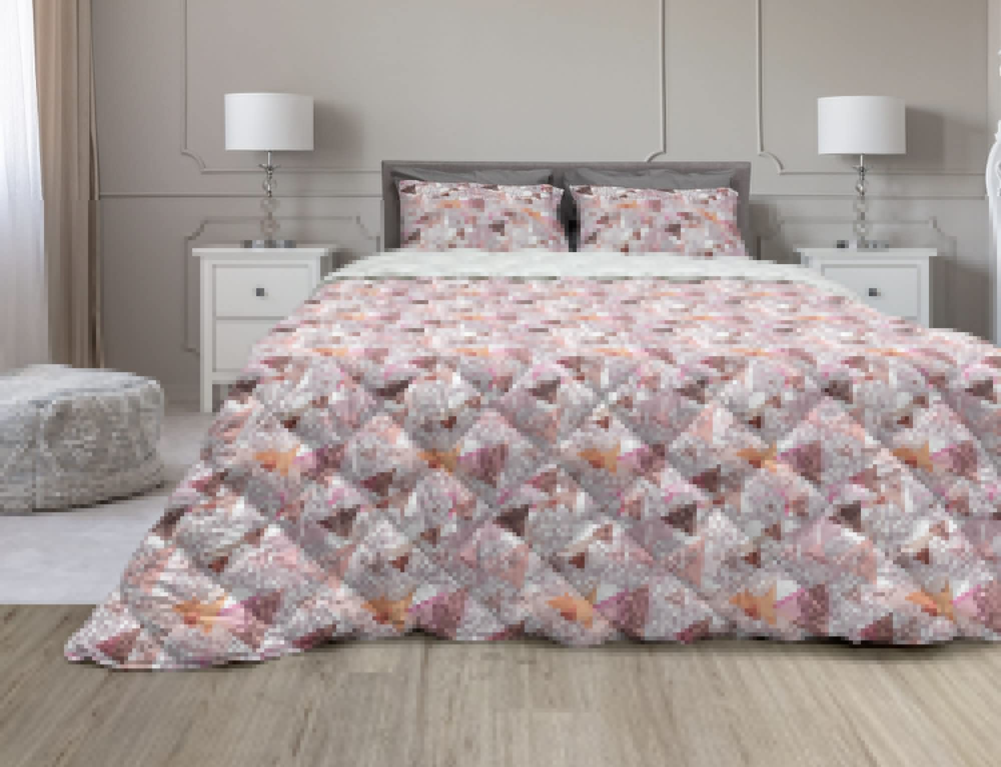 Ambesonne Summer Comforter & Sham Bedding Set - Pastel Raspberries Triangle Tribal Mosaic Design, 2-Piece Microfiber Duvet Set with Quilt, Twin XL Size in Dried Rose Mauve & Salmon | Perfect for Spring & Summer Bedroom Decor, Guest Room, Dorm, or Vacation Home