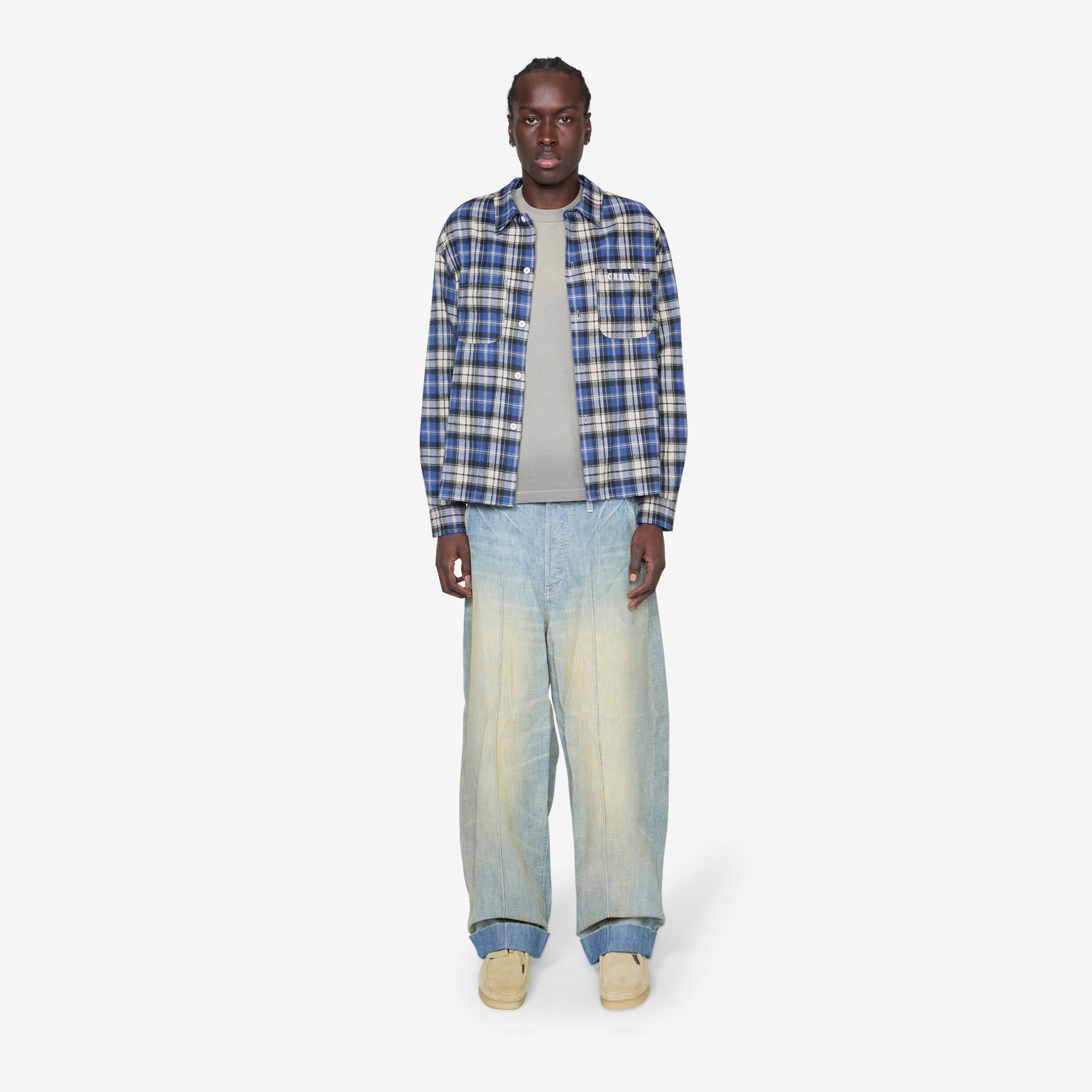 Royal Blue Western Boxy Plaid Shirt for Men - Casual Button Down Shirt with Classic Checkered Pattern - Perfect for Cowboy Rides, Country Music Festivals & Western Style Outfits