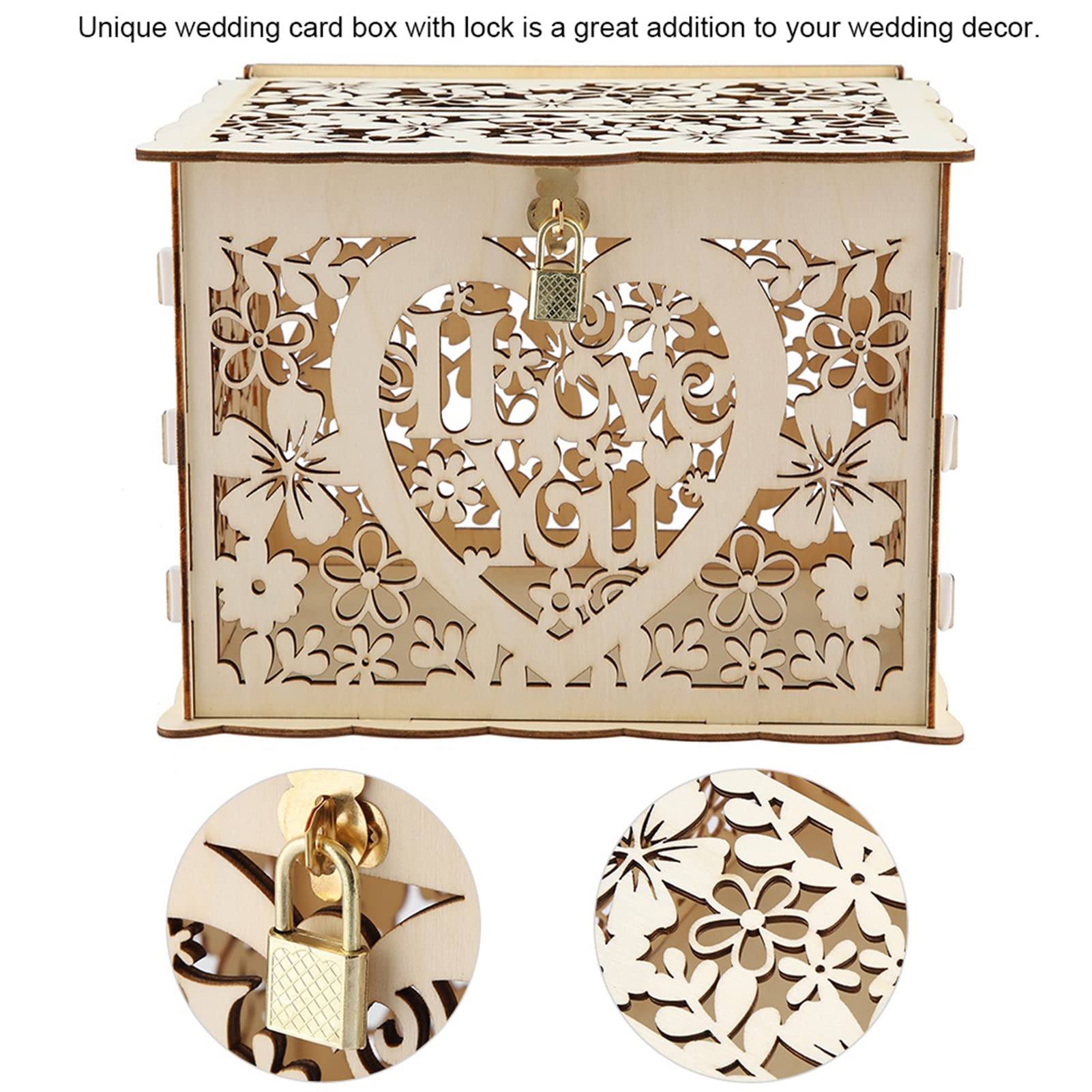 Rustic Wooden Wedding Card Box with Lock & Sign - 9.8x7.9x7.2 Inch Keepsake Gift Box for Wedding Reception, Anniversary & Bridal Shower - Perfect for Securing Cards, Cash Gifts & Wishes at Your Special Event