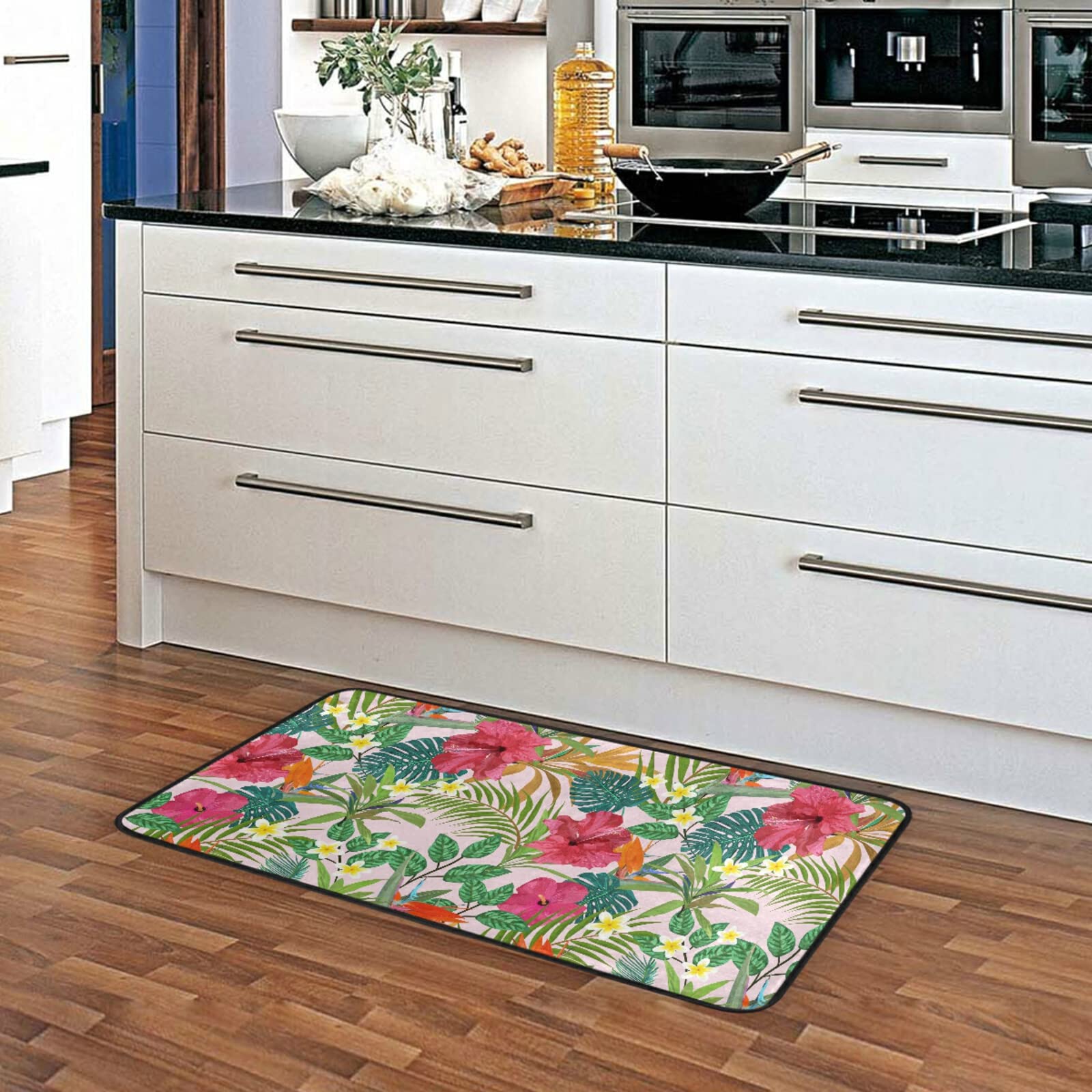Non-Slip Washable Kitchen Rugs - Absorbent Floral Spring Red Floor Mats with Cushioning for Sink Area, Farmhouse Kitchen & Bathroom, 39x20 Inch Runner - Perfect for High-Traffic Areas, Spill Protection & Comfort While Cooking