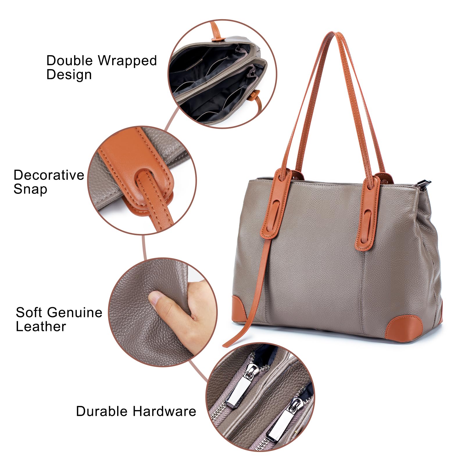 imeetu Genuine Leather Tote Shoulder Handbag for Women - Large Capacity Waterproof Work Bag, Travel & Shopping Purse | Stylish Office & Everyday Use