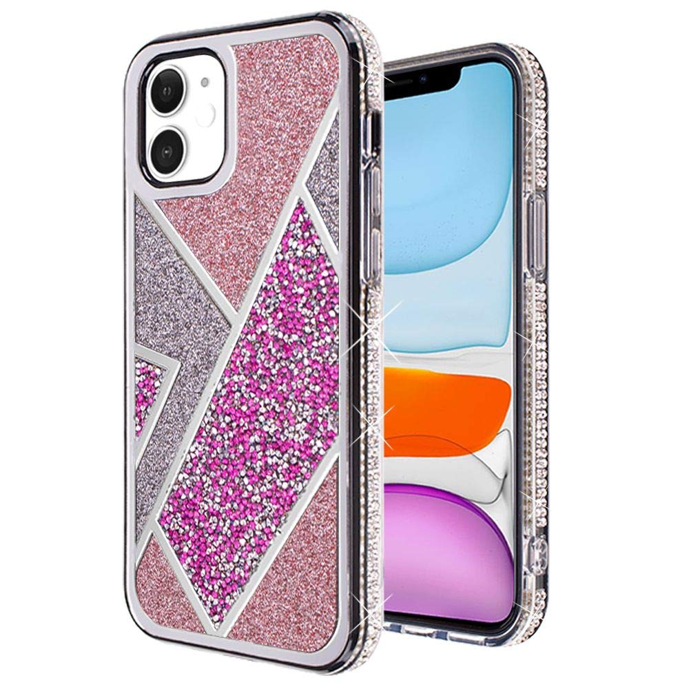 Sparkling Rhombus Diamond Bling Case for iPhone 13 Pro - Rose Pink Glitter Phone Cover | Trendy Protective Case for Women, Party, Night Out & Special Occasions