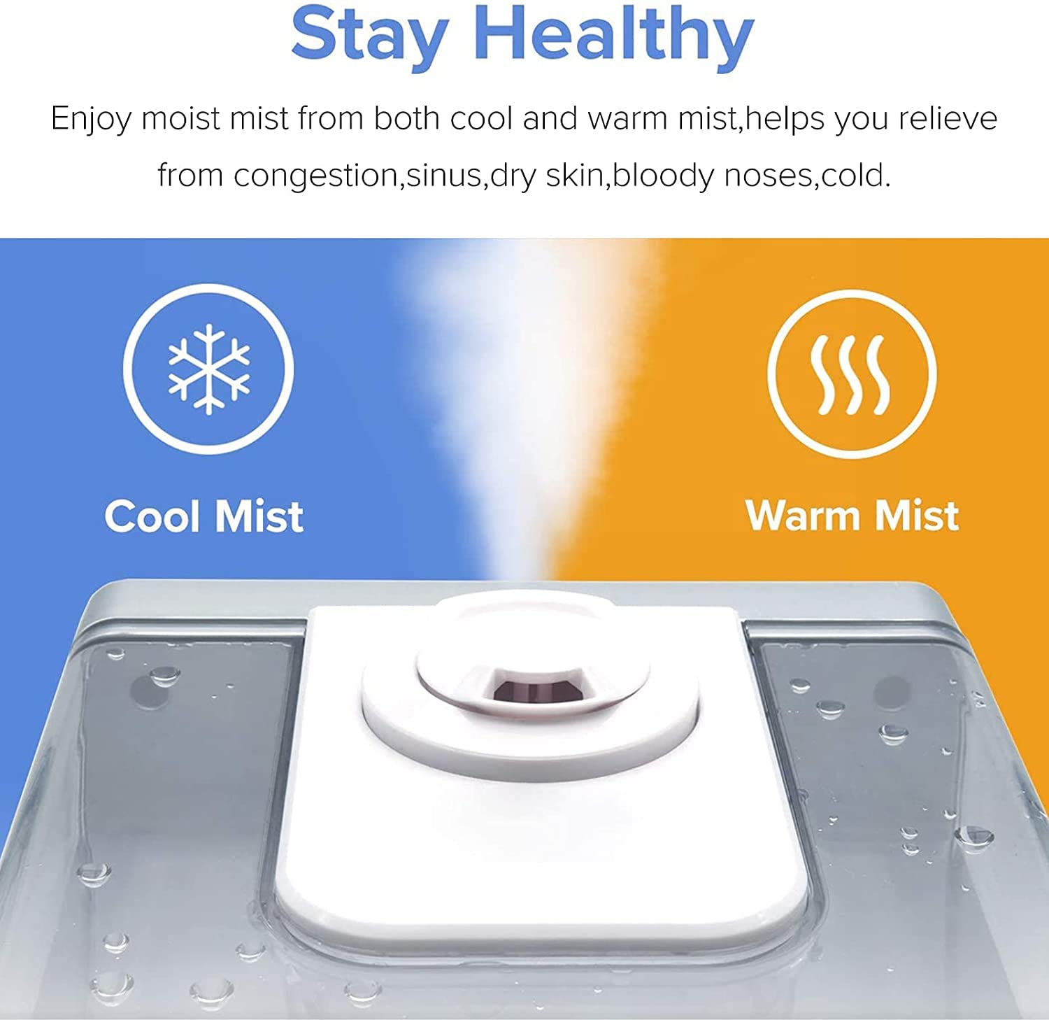 LEVOIT 6L Warm & Cool Mist Humidifier for Large Rooms & Bedrooms - Essential Oil Diffuser with Built-in Humidity Sensor - Perfect for Home, Office, Nursery & Plants (Gray/White)