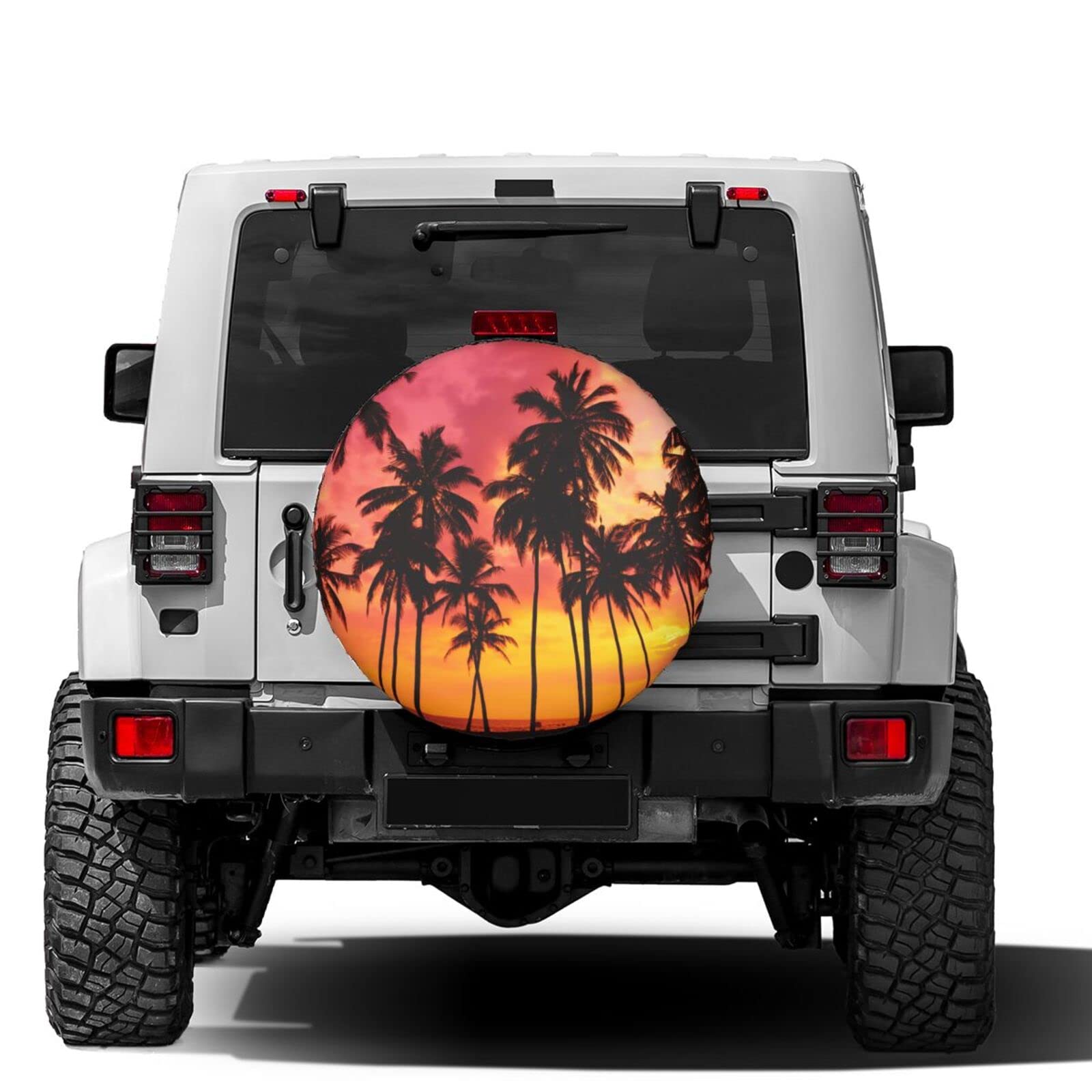Premium 17-Inch Tropical Beach Palm Tree Silhouette Spare Tire Cover - Dust-Proof Wheel Protector for Trailers, RVs, SUVs & More | Perfect for Road Trips & Beach Adventures