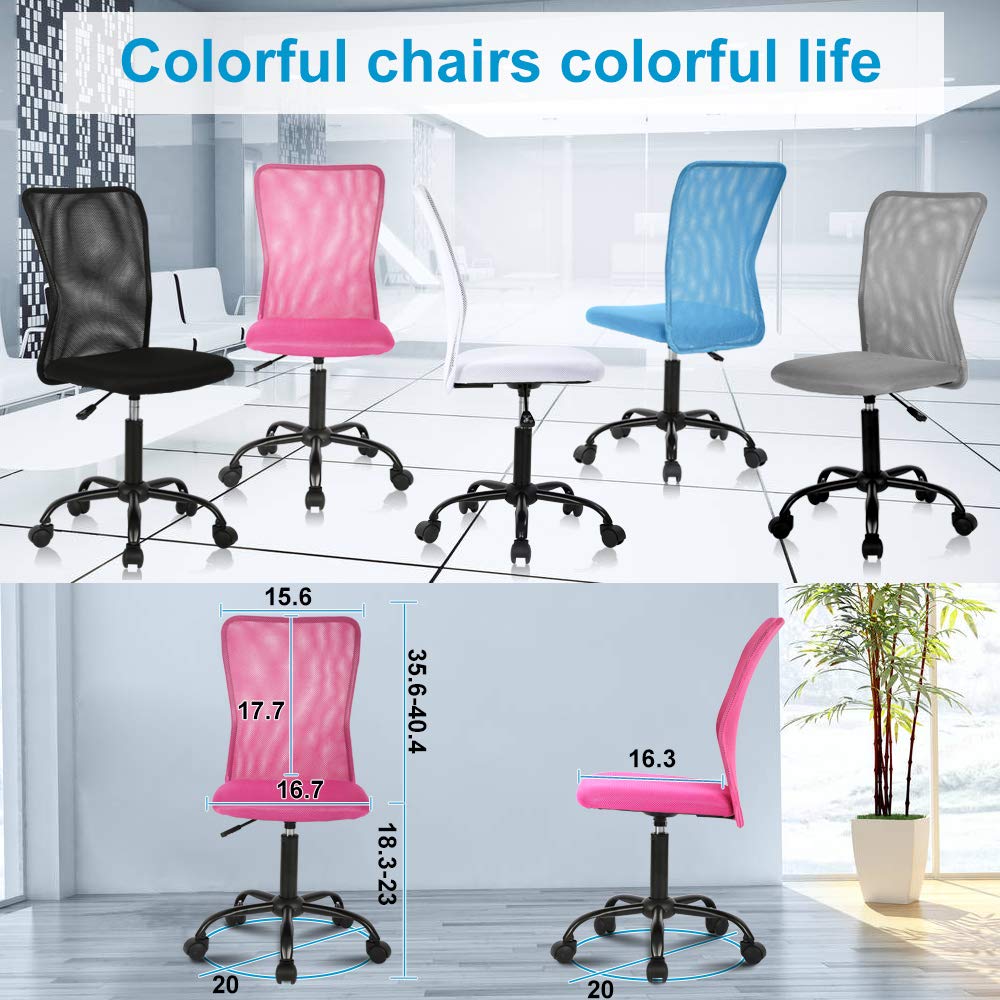Ergonomic Mesh Office Chair - Adjustable Height Mid Back Swivel Rolling Desk Chair for Home & Student Workspaces, No Armrest Modern Task Chair with Wheels (Pink) - Perfect for Small Offices, Gaming & Study Areas