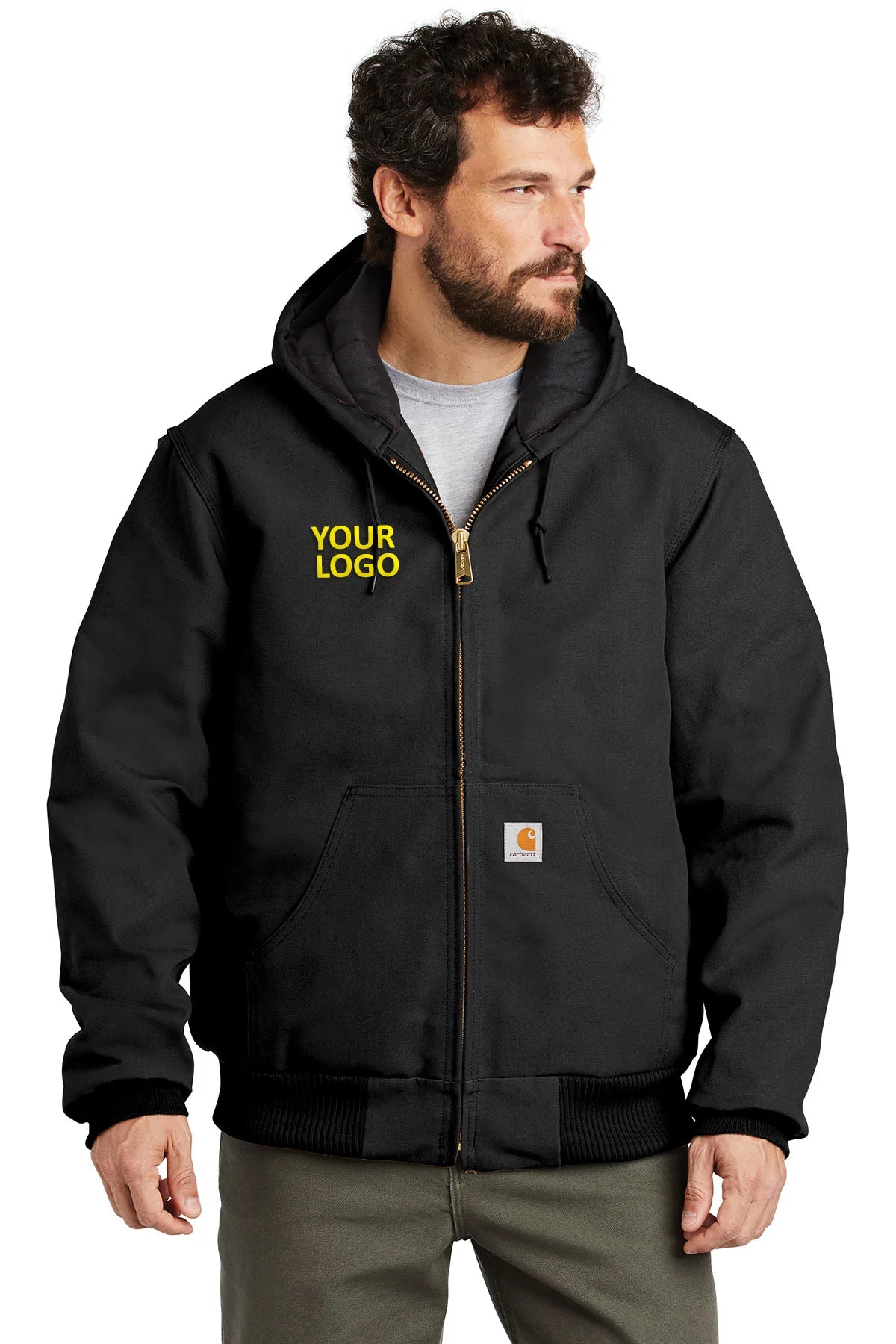 Carhartt Men's Tall Flannel Lined Duck Work Jacket - Heavy Duty Winter Coat for Cold Weather, Black | Durable Outdoor Workwear for Construction, Farming & Hunting