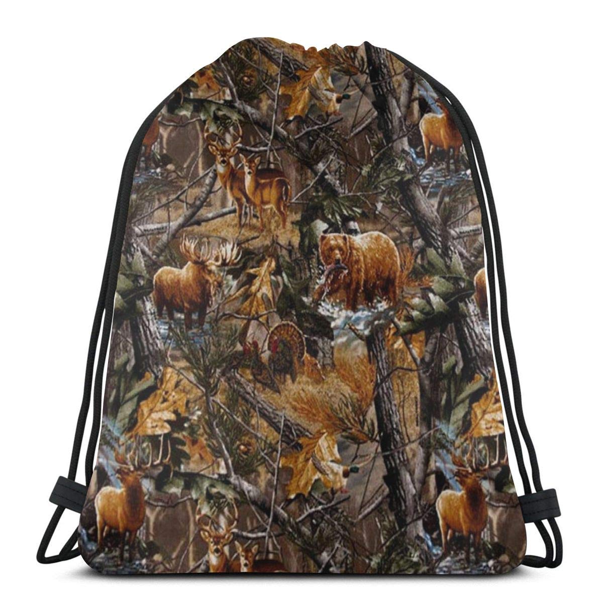 Camo Drawstring Backpack - Hunting Gear Storage Pouch for Deer, Bear, Moose, Turkey & Duck - Washable, Dust-Proof, Breathable Gym Sackpack - Perfect for Travel, Sports & Outdoor Activities (Men & Women)