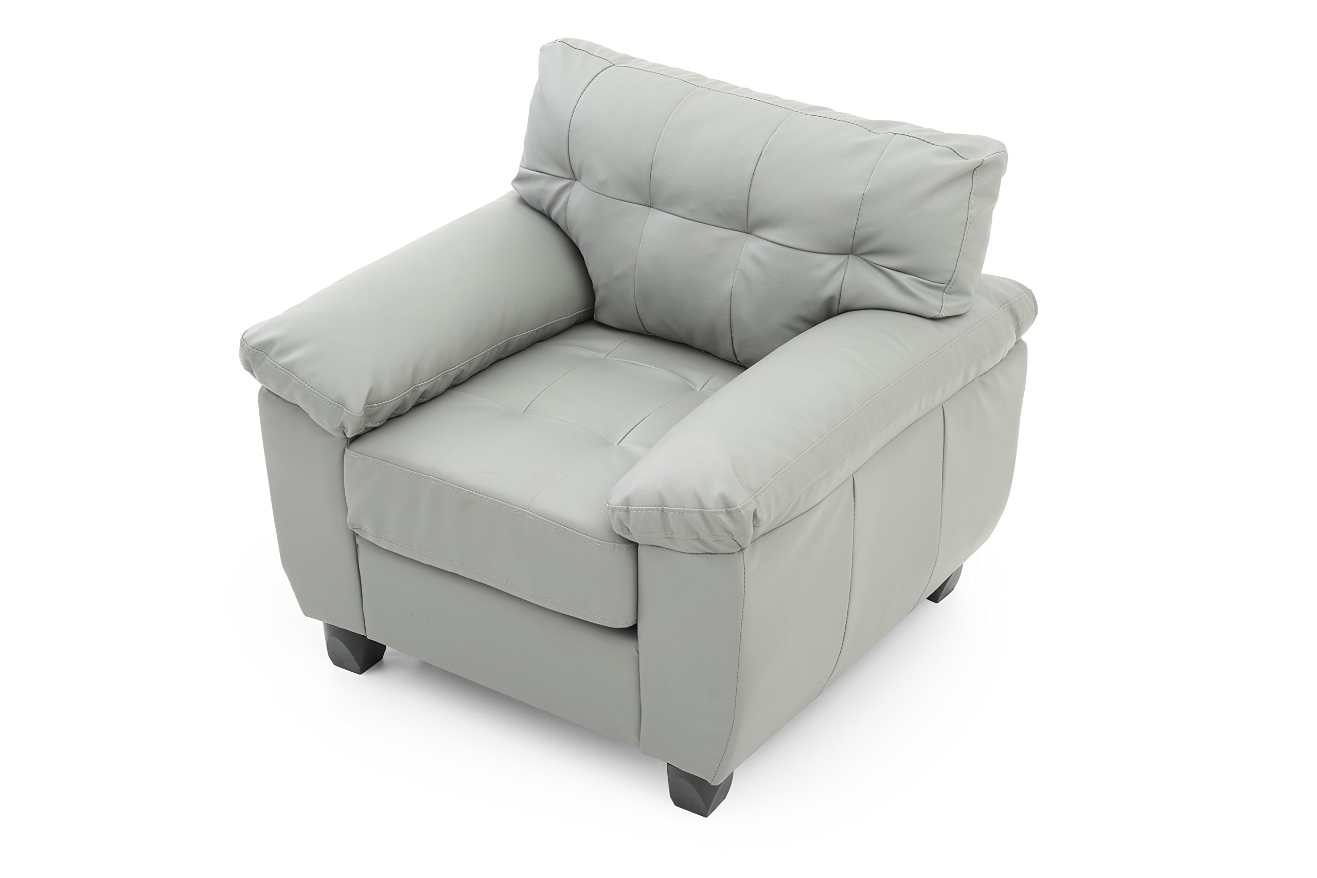 Premium Gray Faux Leather Upholstered Arm Chair - Modern Living Room Accent Chair for Home Office, Lounge & Reading Nook - Comfortable Mid-Century Style Seating by Glory Furniture
