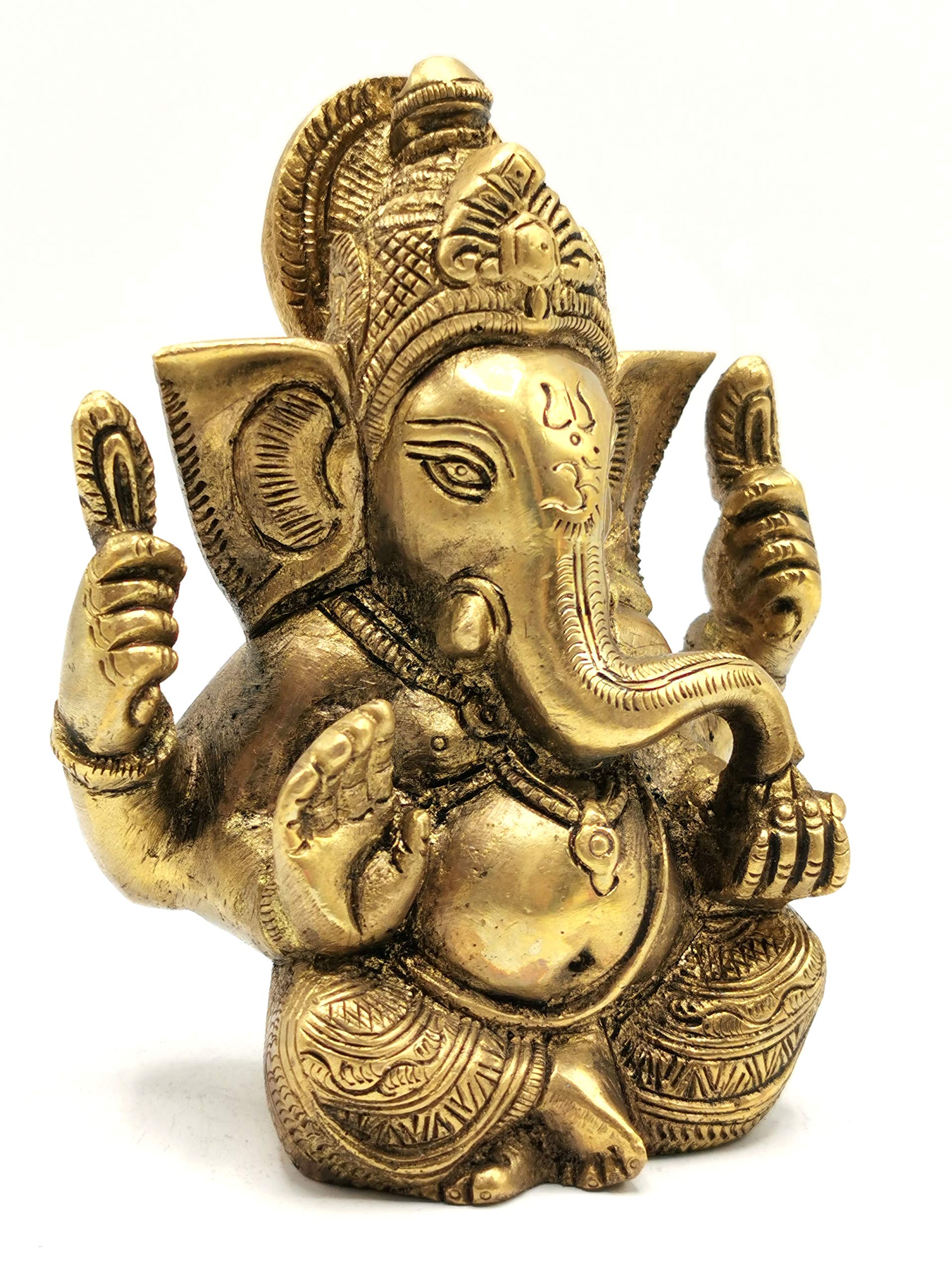 Handmade Brass Ganesha Statue - 4.5 Inch Lord Ganesh Idol Sculpture with Mouse | Premium Quality 780g (1.72 lb) Hindu Deity Murti for Home Altar, Office Decor & Spiritual Gift