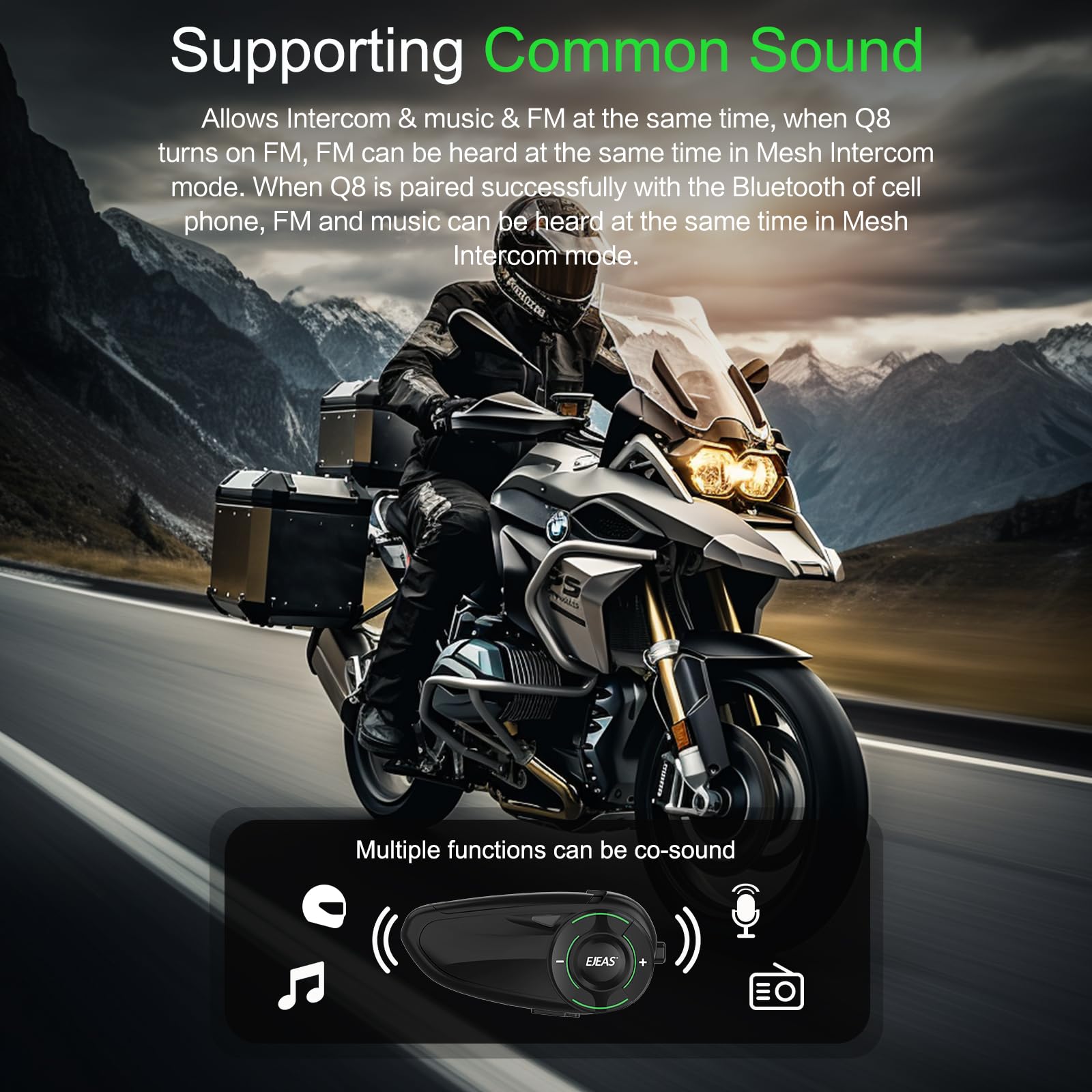 EJEAS Q8 Motorcycle Bluetooth Headset - Upgraded Mesh 3.0 Intercom System with Music Sharing, IP67 Waterproof for 6 Riders Group Communication | Perfect for Group Rides, Road Trips & Adventure Motorcycling