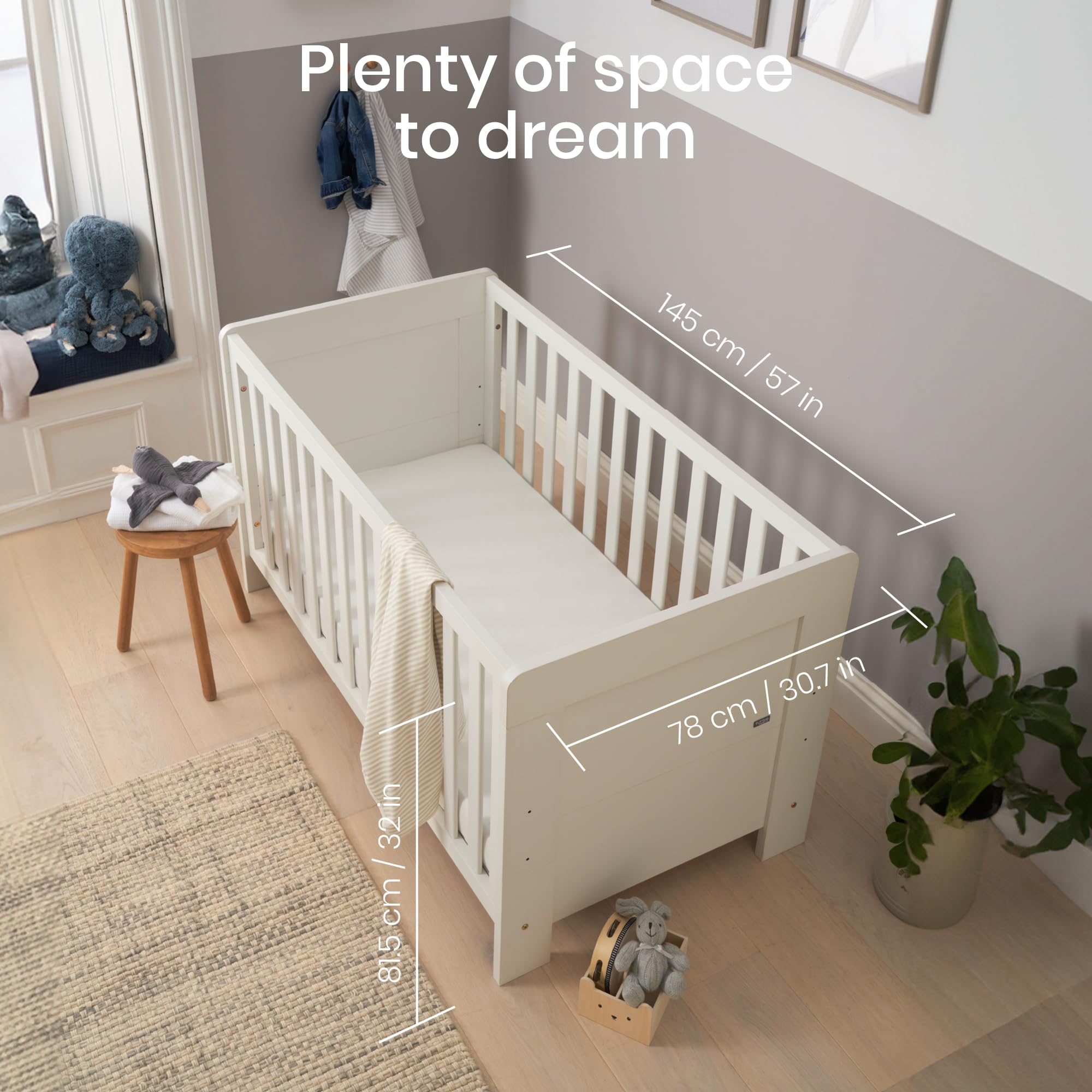 Tutti Bambini Alba 3-in-1 Convertible Baby Crib - Wooden Toddler Bed & Day Bed with Adjustable Base, White (140x70cm) | From Newborn to 6 Years | Nursery, Bedroom & Guest Room Sleeping Solution
