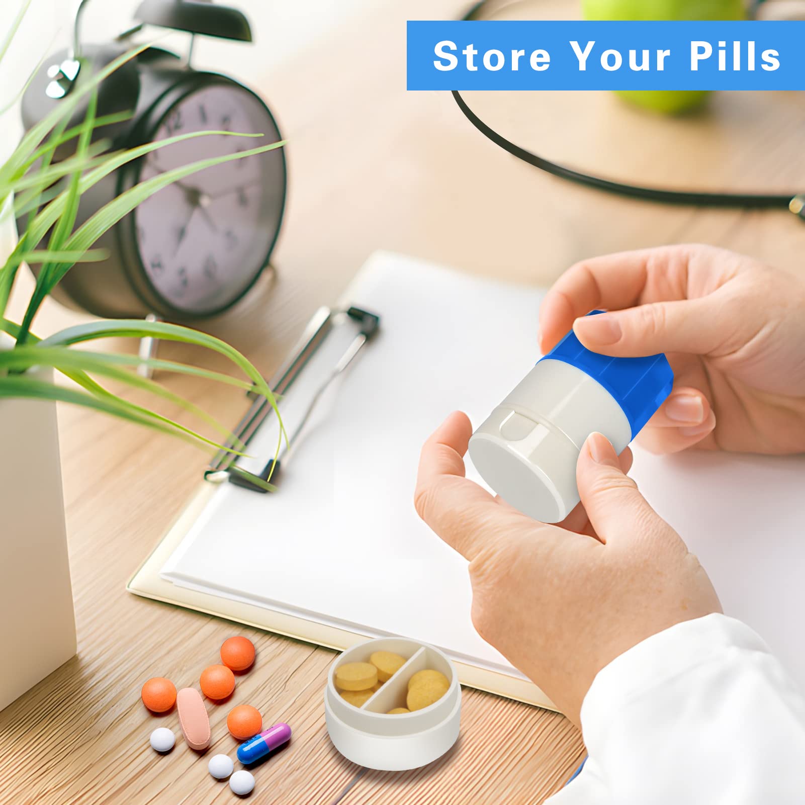 3-in-1 Multifunctional Pill Cutter Crusher & Grinder - Portable Medicine Tablet Splitter for Vitamins, Supplements - Perfect for Travel, Home & Healthcare Use (Blue)