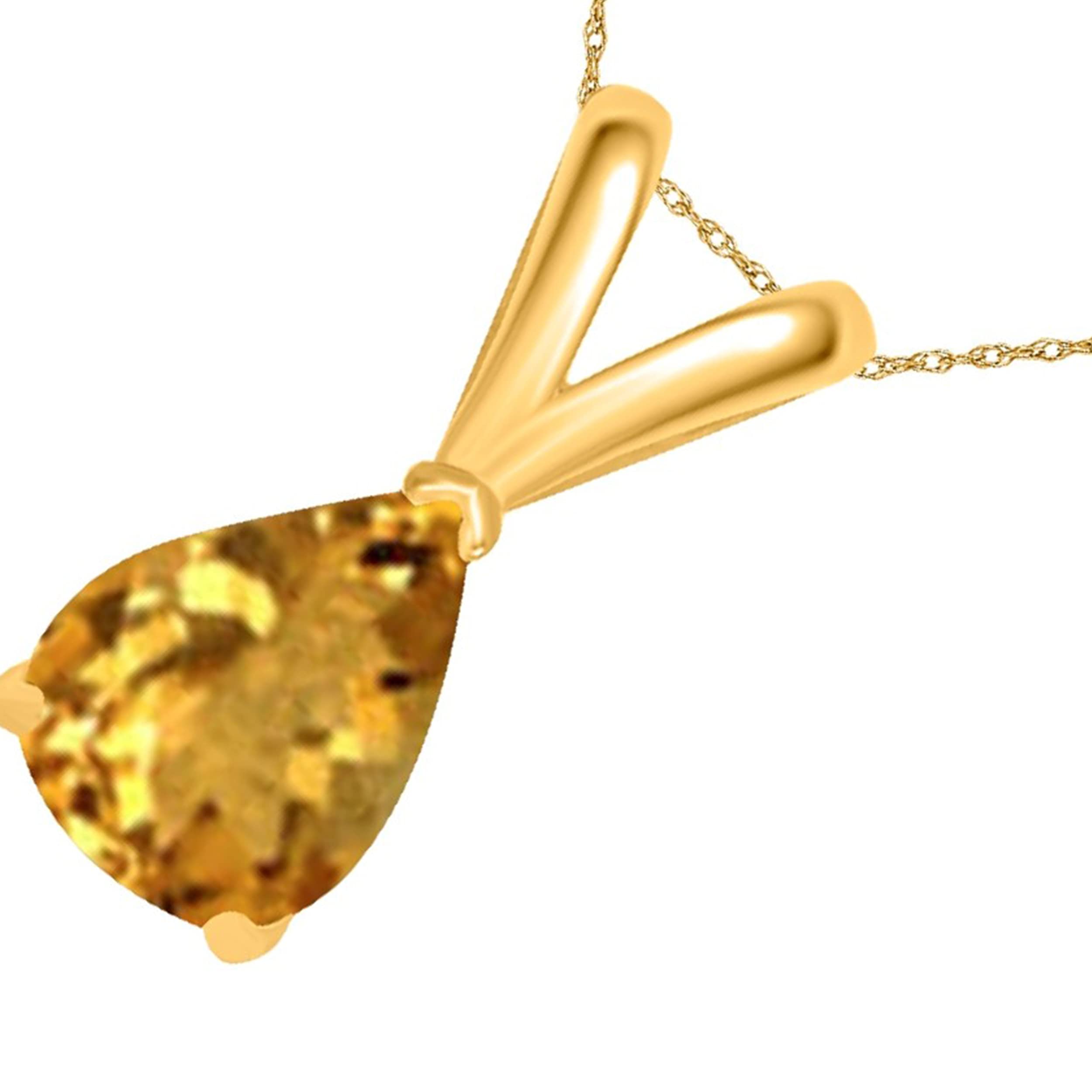 14K Yellow Gold Citrine Pendant Necklace for Women | 0.90 Carat Pear-Shaped Citrine Gemstone with Prong Setting | 18