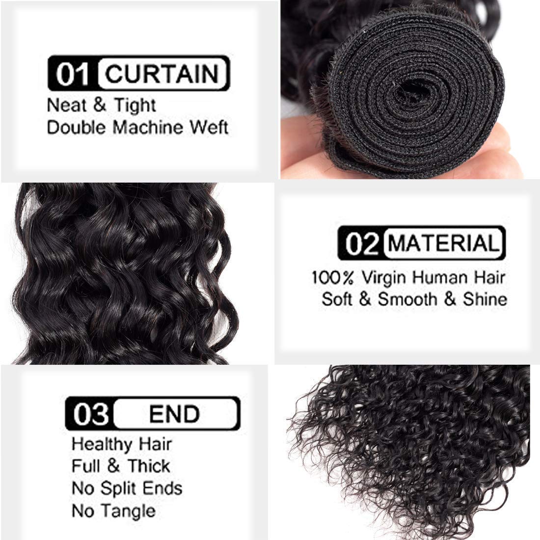 20Inch Brazilian Virgin Human Hair Bundles - Water Wave Hair Extensions 100g Natural Black for Styling & Volume | Perfect for Daily Wear, Parties & Special Occasions