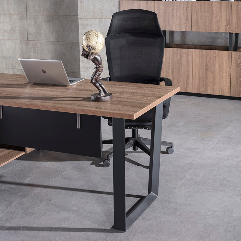ADRIANO Executive Office Desk with Right Return - 160cm & 180cm Light Brown Wooden L-Shaped Desk for Home Office & Workspace