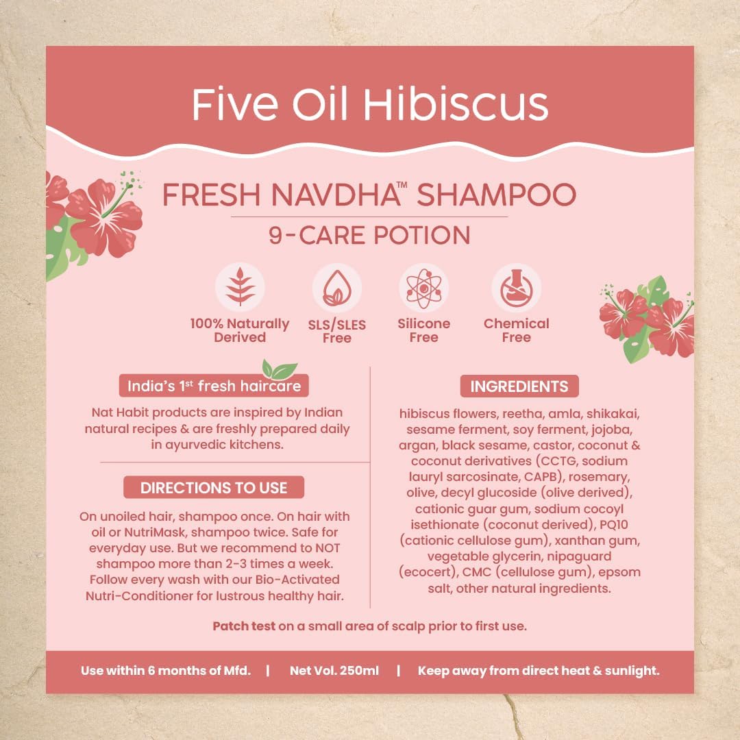 Sulfate-Free Natural Hibiscus & Five Oils Hair Growth Shampoo for Women & Men - 250ml | Promotes Thicker, Healthier Hair | Ideal for Daily Use, Dry Scalp & Hair Loss Prevention