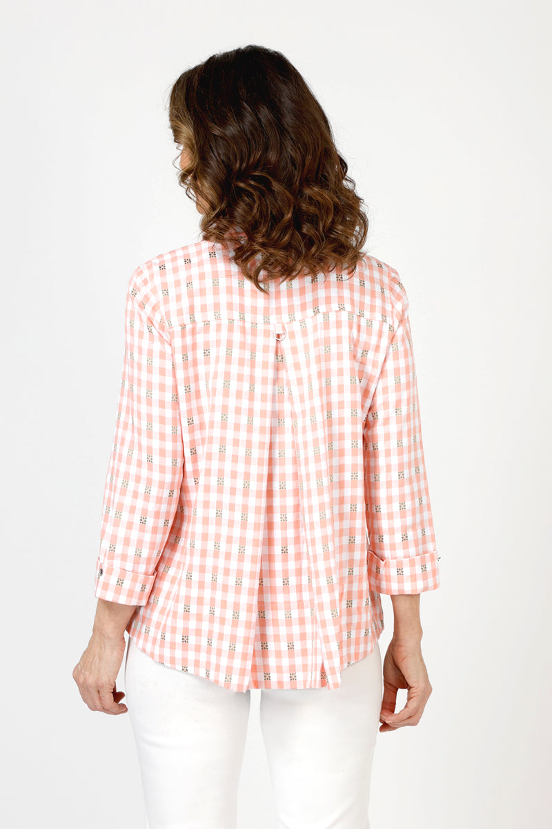 Cali Girls Check Embroidered Blouse - Stylish Floral Print Women's Top for Casual Wear & Summer Outfits