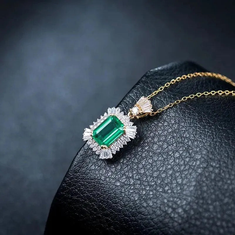 Luxury 18K Two-Tone Gold Emerald Cut Gemstone Pendant Necklace for Women - 7x9mm Natural Diamond & Emerald Jewelry - Perfect for Weddings, Anniversaries & Special Occasions
