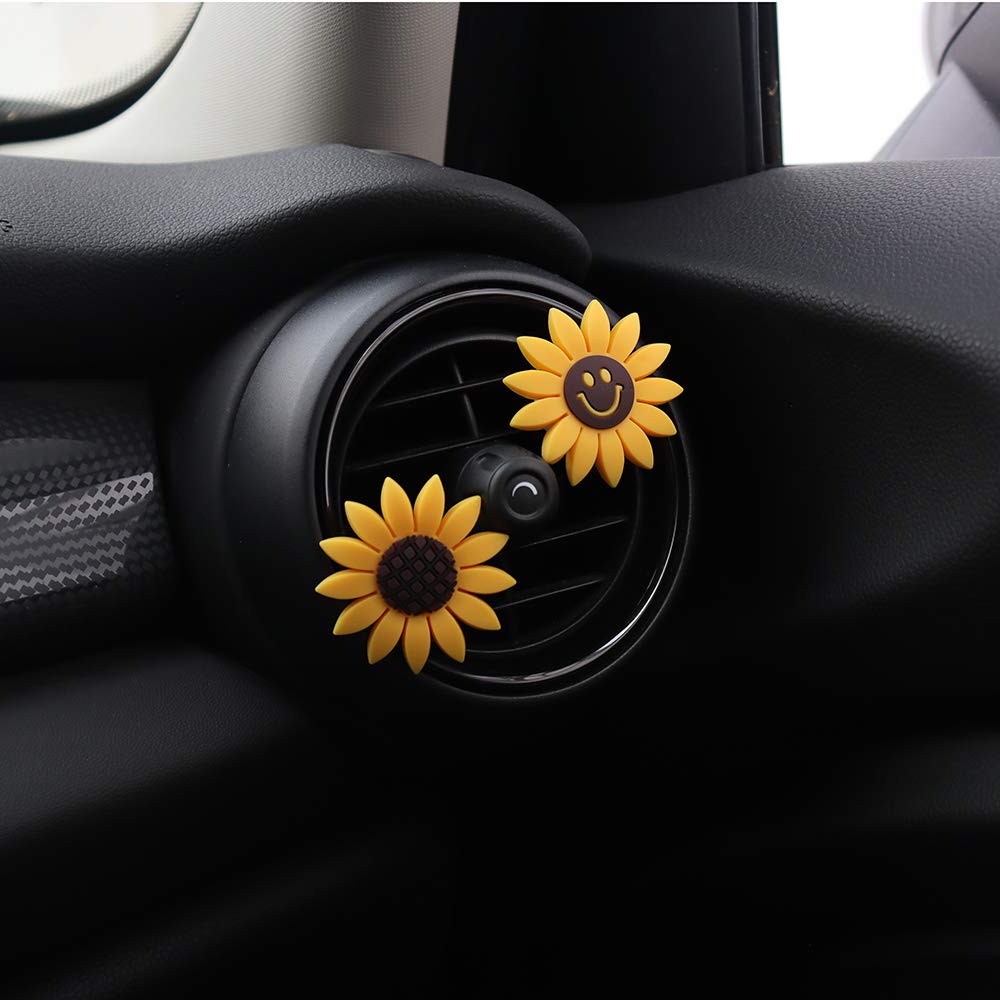 INEBIZ Sunflower Car Air Freshener - Cute Yellow Car Vent Clip Decor with Fragrance Holder | Perfect for Vehicle Interior, Office & Home Decor