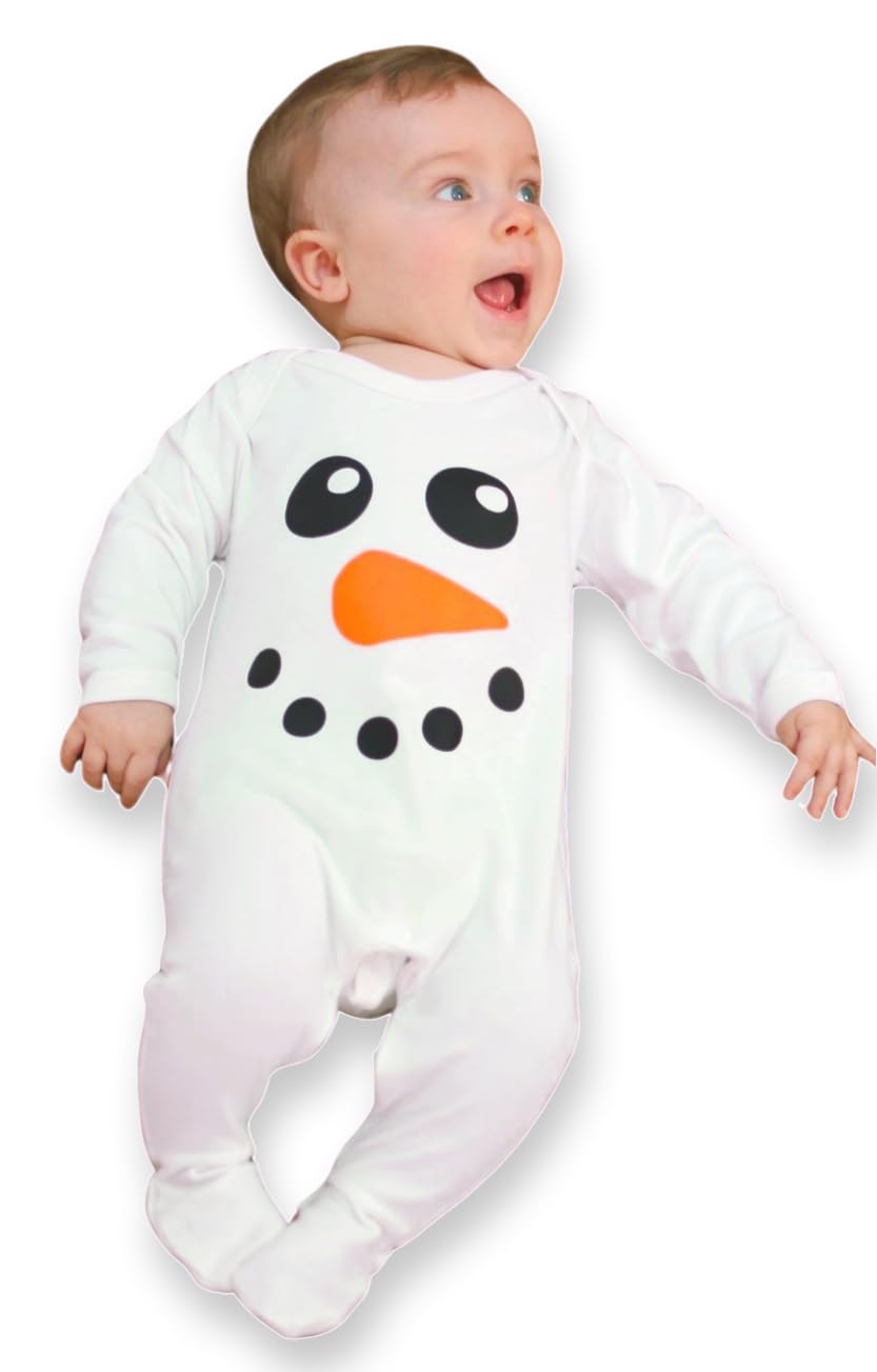 Cute Snowman Baby Romper - 3-6 Months | Gift & Sleepwear for Boys & Girls | BABY MOO'S UK - Perfect for Winter & Photo Shoots