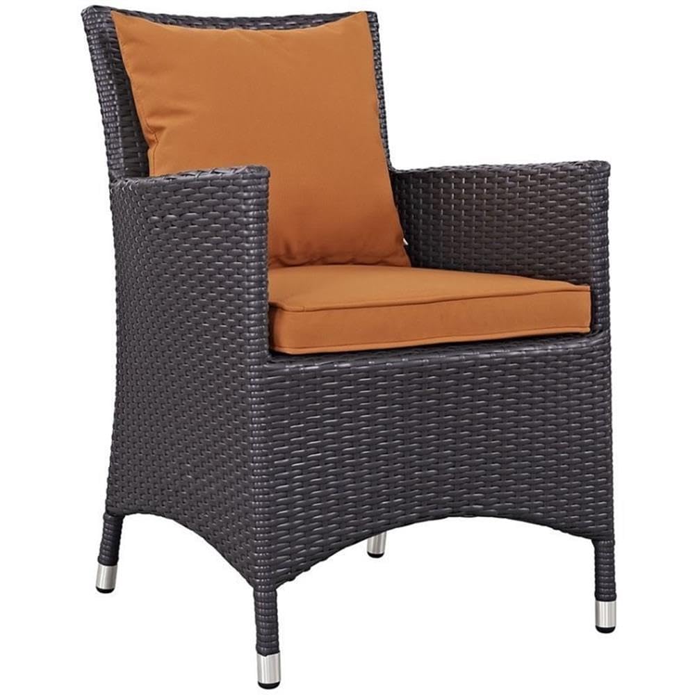 Pemberly Row Patio Dining Arm Chair - Espresso & Orange Finish - Outdoor Furniture for Garden, Deck, and Backyard Relaxation